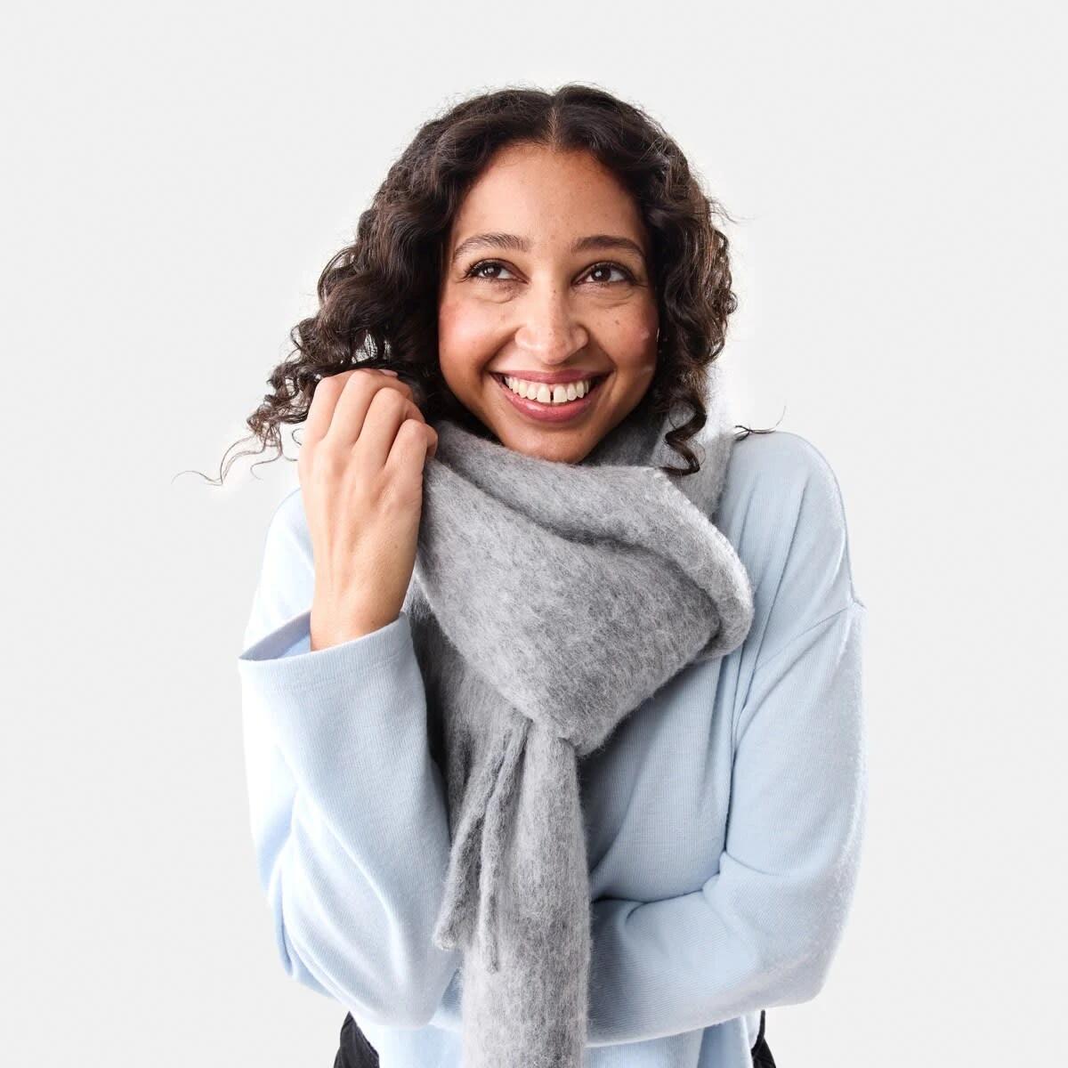 5 Blanket Stitch Scarf Grey Marle, 5 of 5