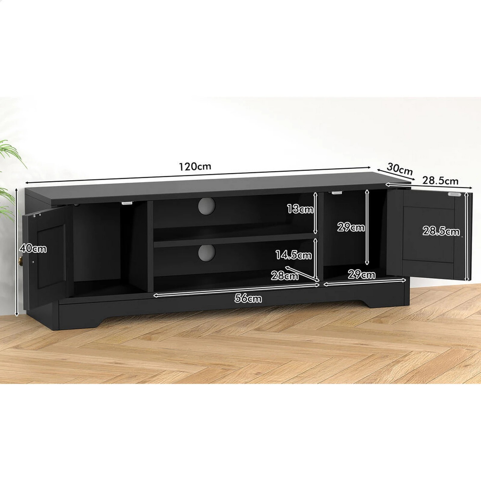 8 Alfordson TV Cabinet Entertainment Unit Stand Hamptons 120cm Storage - Black, 8 of 9