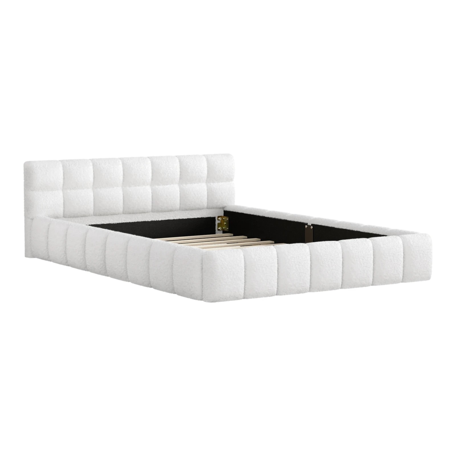 10 Alfordson Bed Frame Double Size Tufted Headboard Foundation Boucle Talmon - White, 10 of 10