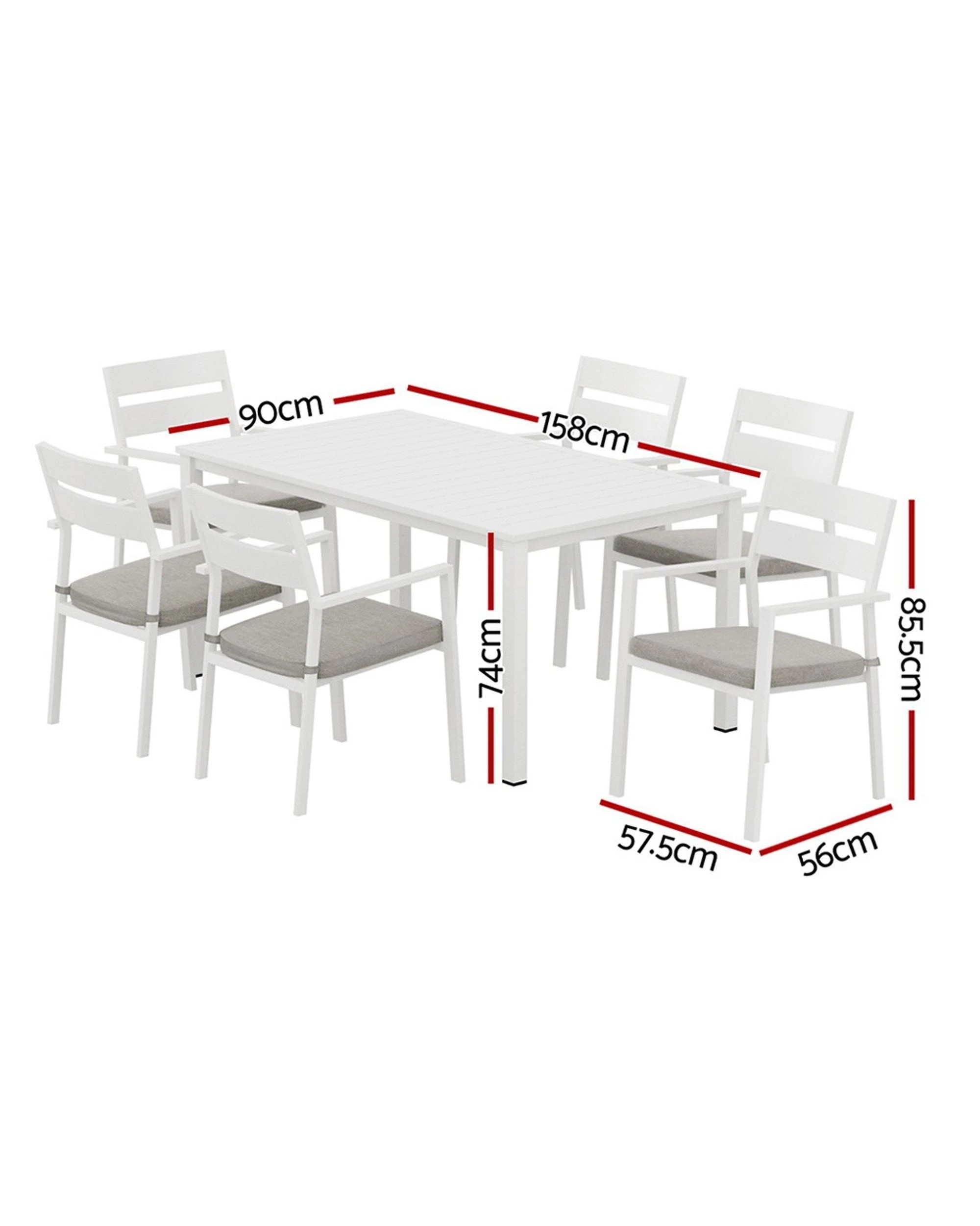 3 Gardeon Outdoor Dining Set 7 Piece Aluminum Table Chairs Setting
 - White, 3 of 3