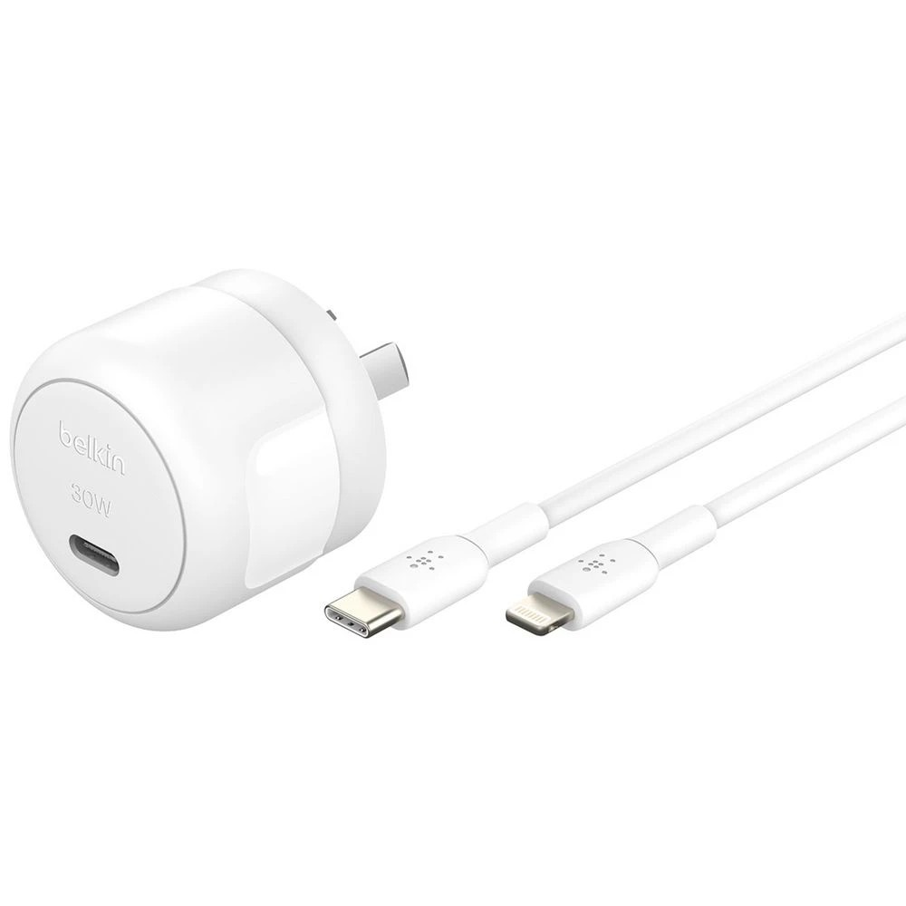 1 Belkin 30W USB-C Wall Charger with Lightning Cable White, 1 of 3