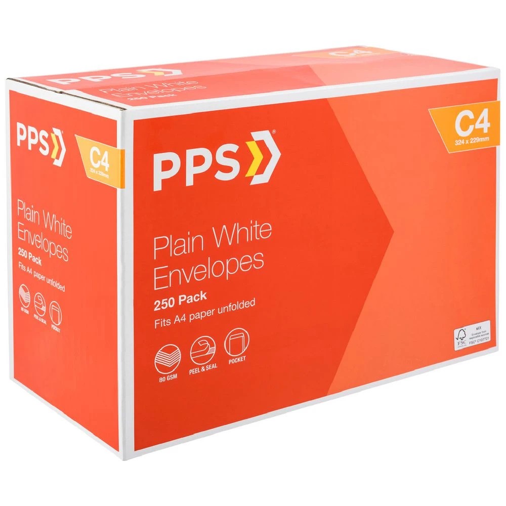 1 PPS Plainface C4 White Envelopes 250 Pack, 1 of 4