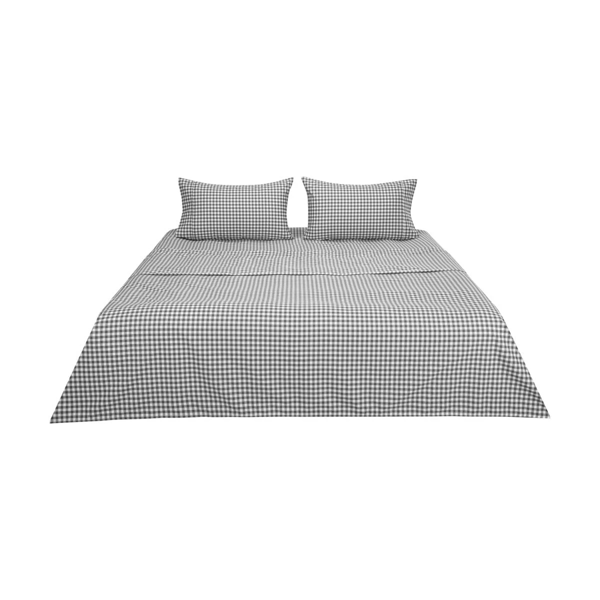 6 250 Thread Count Gingham Cotton Sheet Set - Queen Bed, Grey, 6 of 7