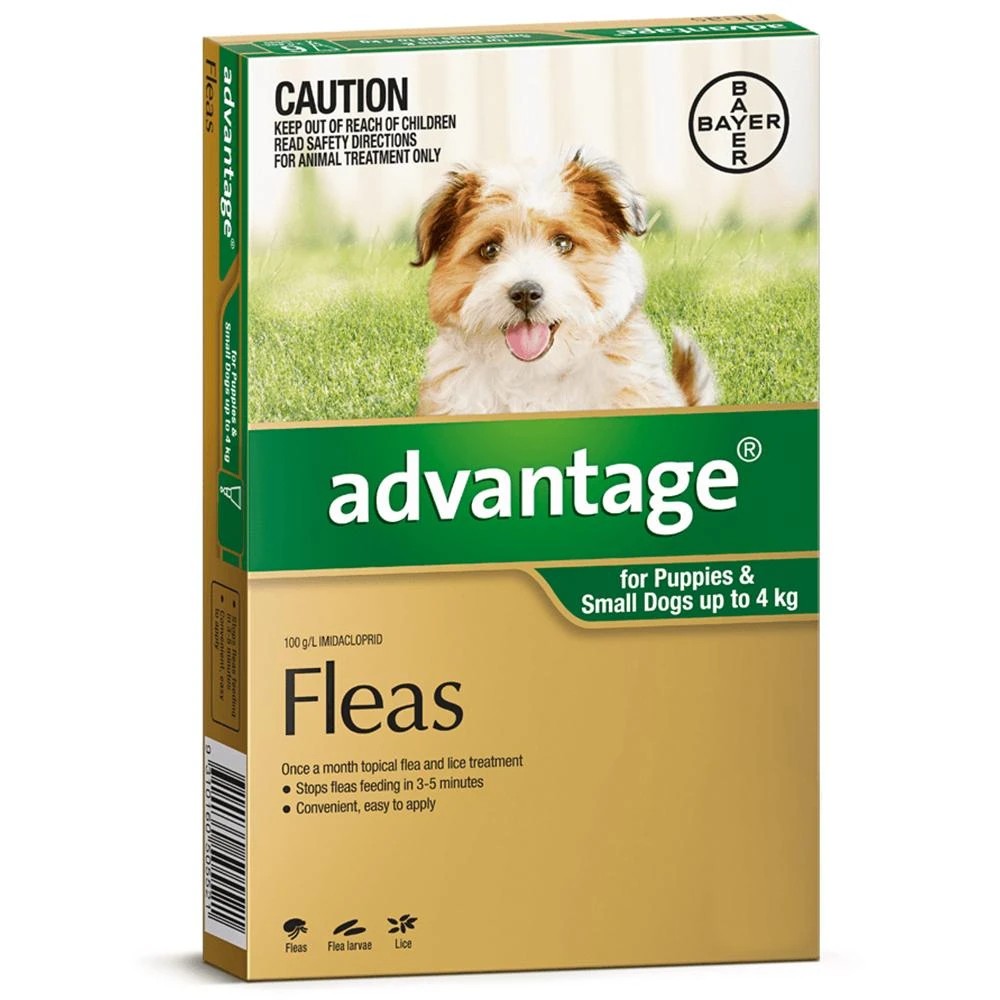 1 Advantage Flea Treatment For Dogs 0-4kg Green 4 Pack, 1 of 1