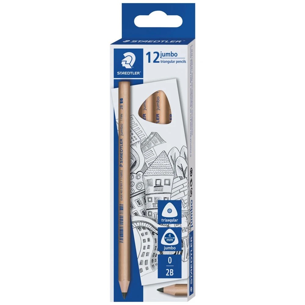 1 Staedtler Natural Jumbo Triangular Graphite Pencil 2B 12 Pack, 1 of 3