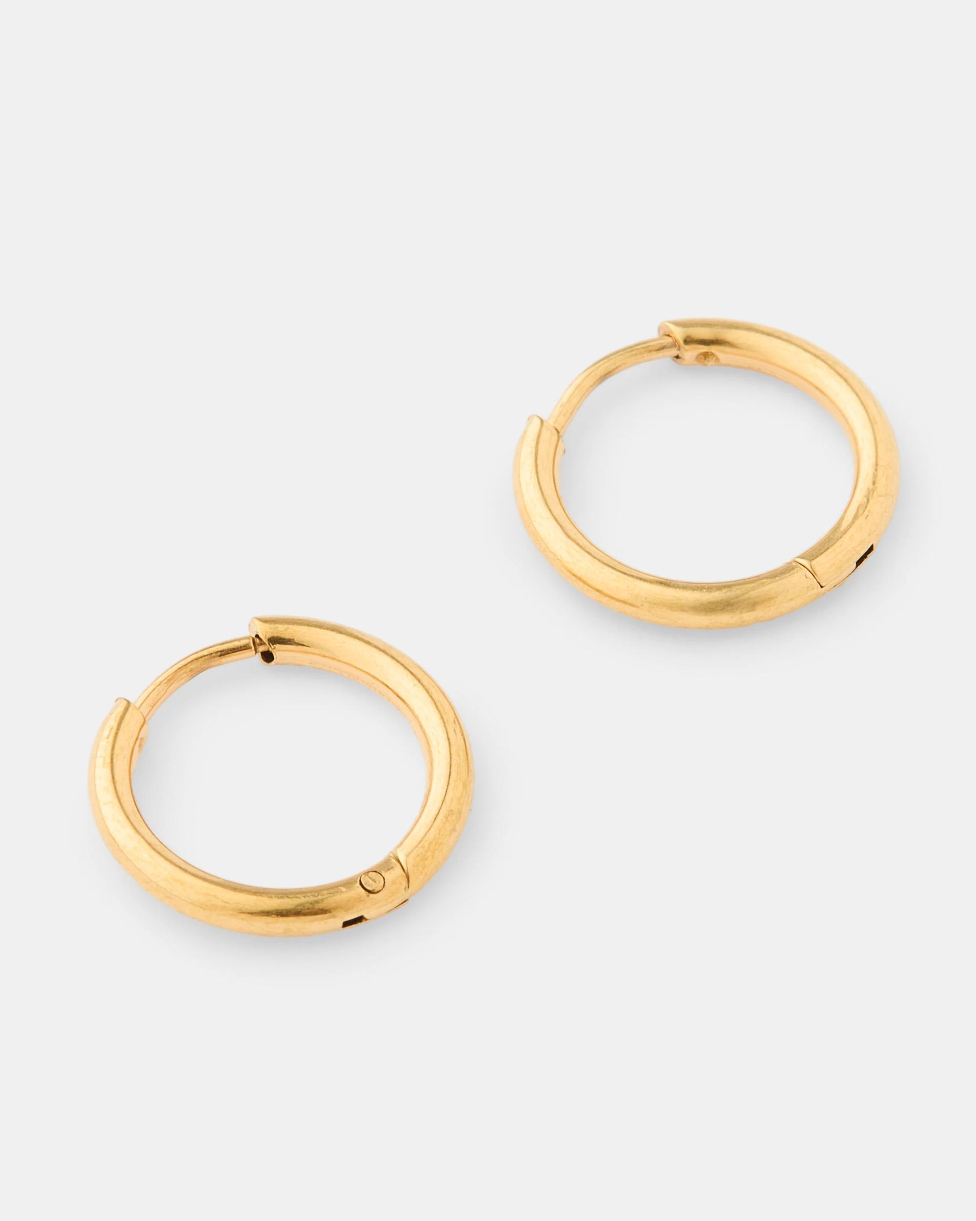 2 Waterproof Stainless Steel Hoop Earrings - Gold Tone Gold, 2 of 5
