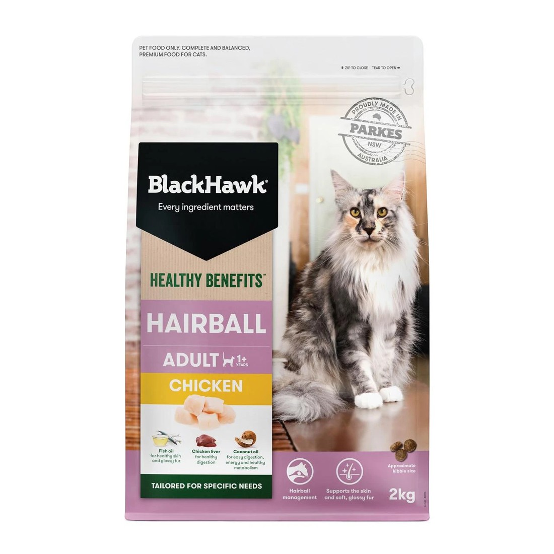 1 Black Hawk Healthy Benefits Hairball Chicken Adult Dry Cat Food 2kg, 1 of 2
