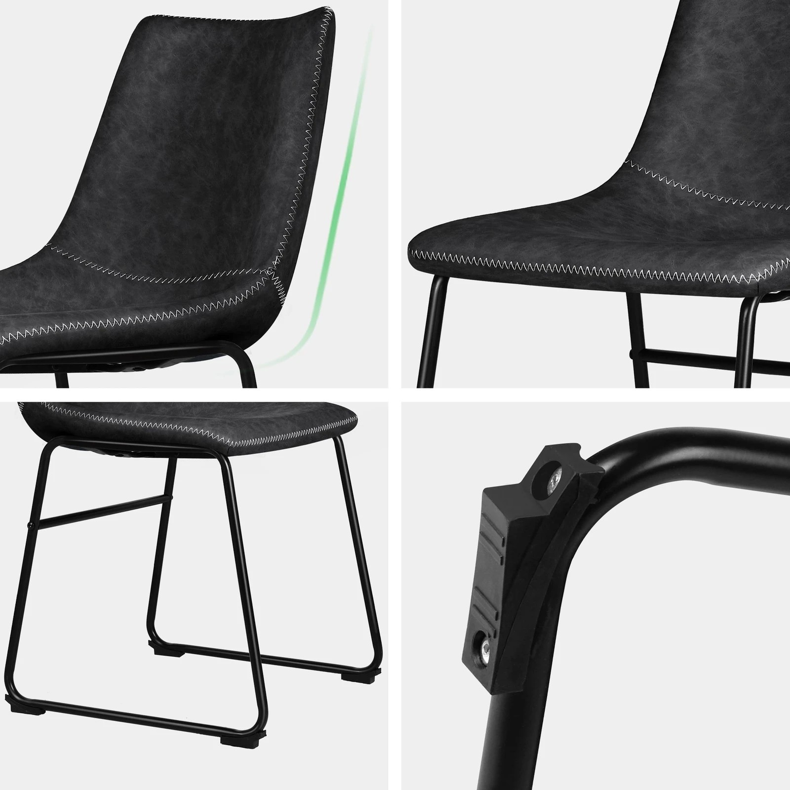 5 Alfordson 2x Dining Chairs Kitchen Lounge Cafe Seat Retro PU Leather - Black, 5 of 10
