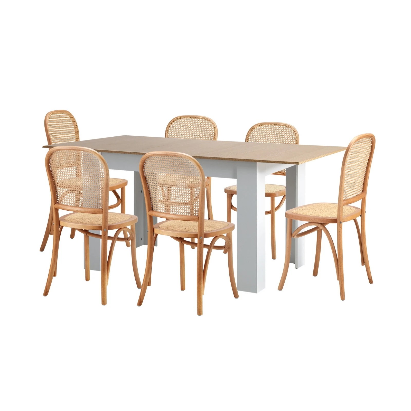 8 Oikiture 160cm Extendable Dining Table with 6PCS Dining Chairs Rattan - Natural, 8 of 9