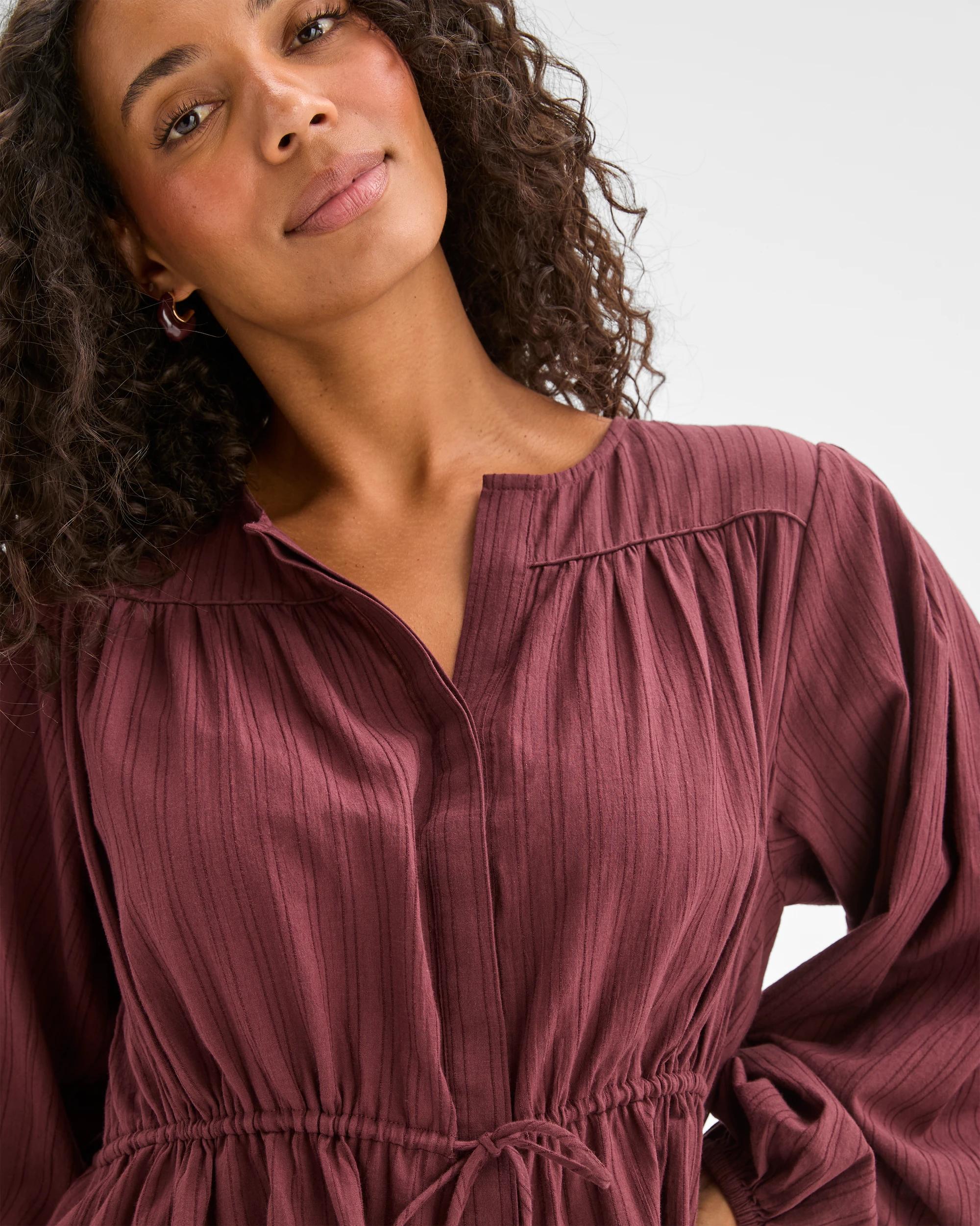 5 Target Woman Short Sleeve Tie Waist Blouse BURGUNDY, 5 of 6