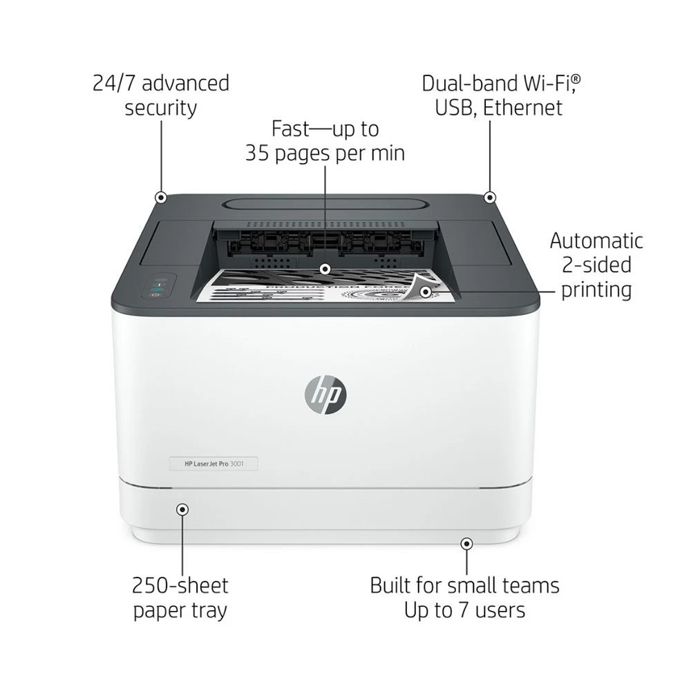 3 HP LaserJet Pro 3001DW Monochrome Laser Printer, 3 of 5