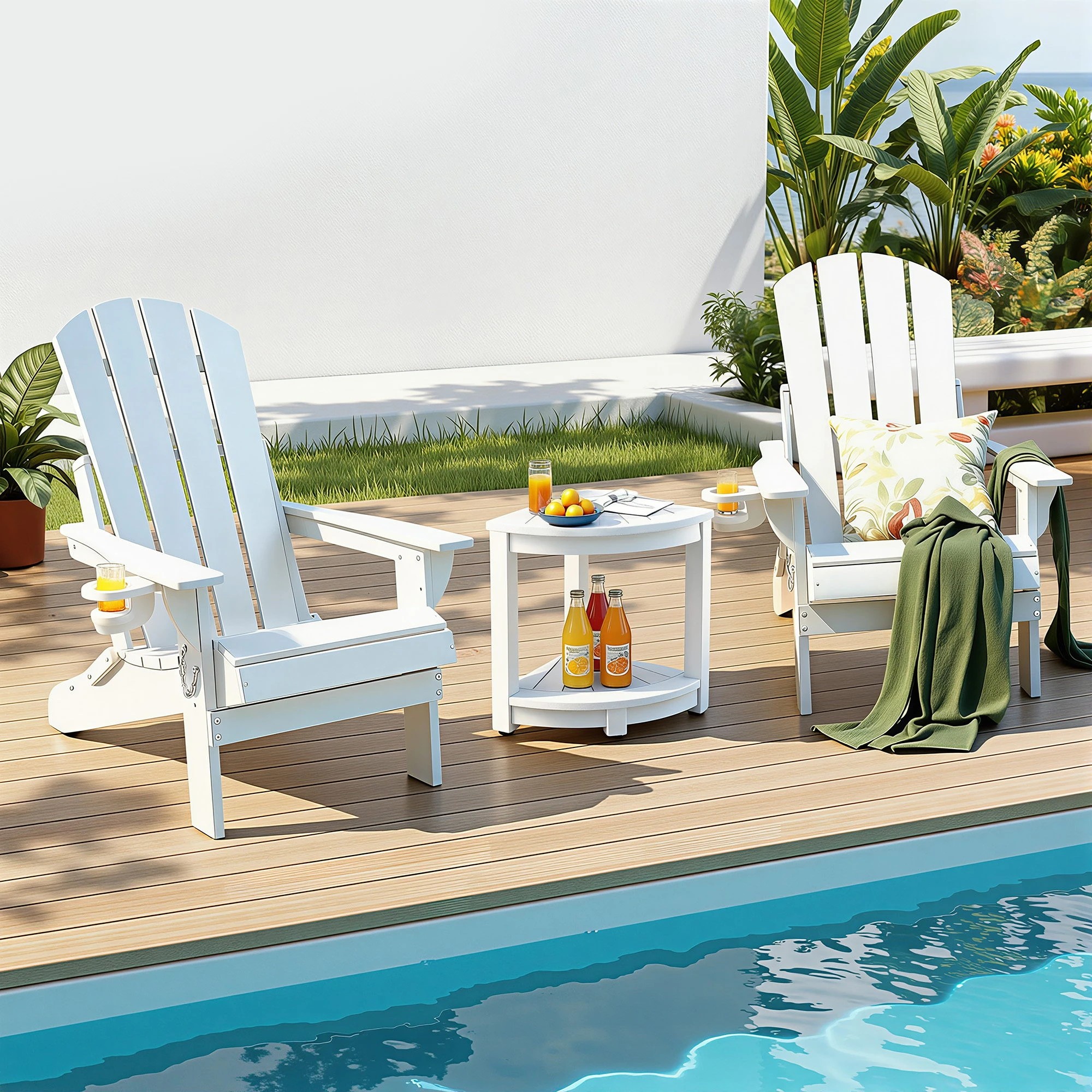 4 Gardeon Outdoor Coffee Side Table HDPE Desk Corner Shower Stool Bench Seat with Storage Shelf - White, 4 of 8