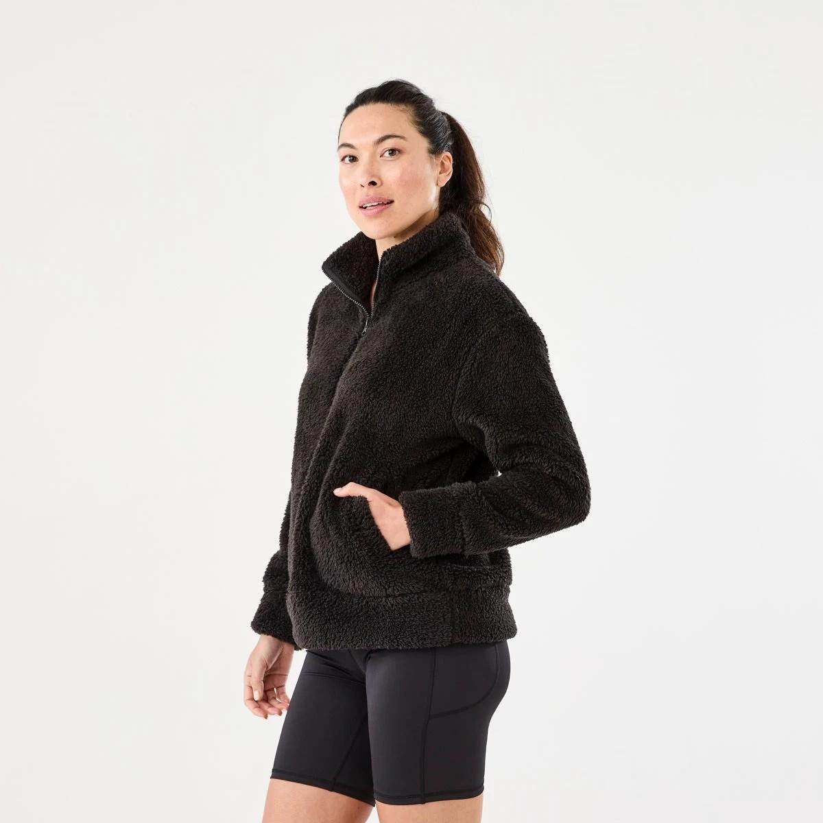 2 Active Womens Sherpa 1/4 Zip Sweatshirt BLACK, 2 of 5