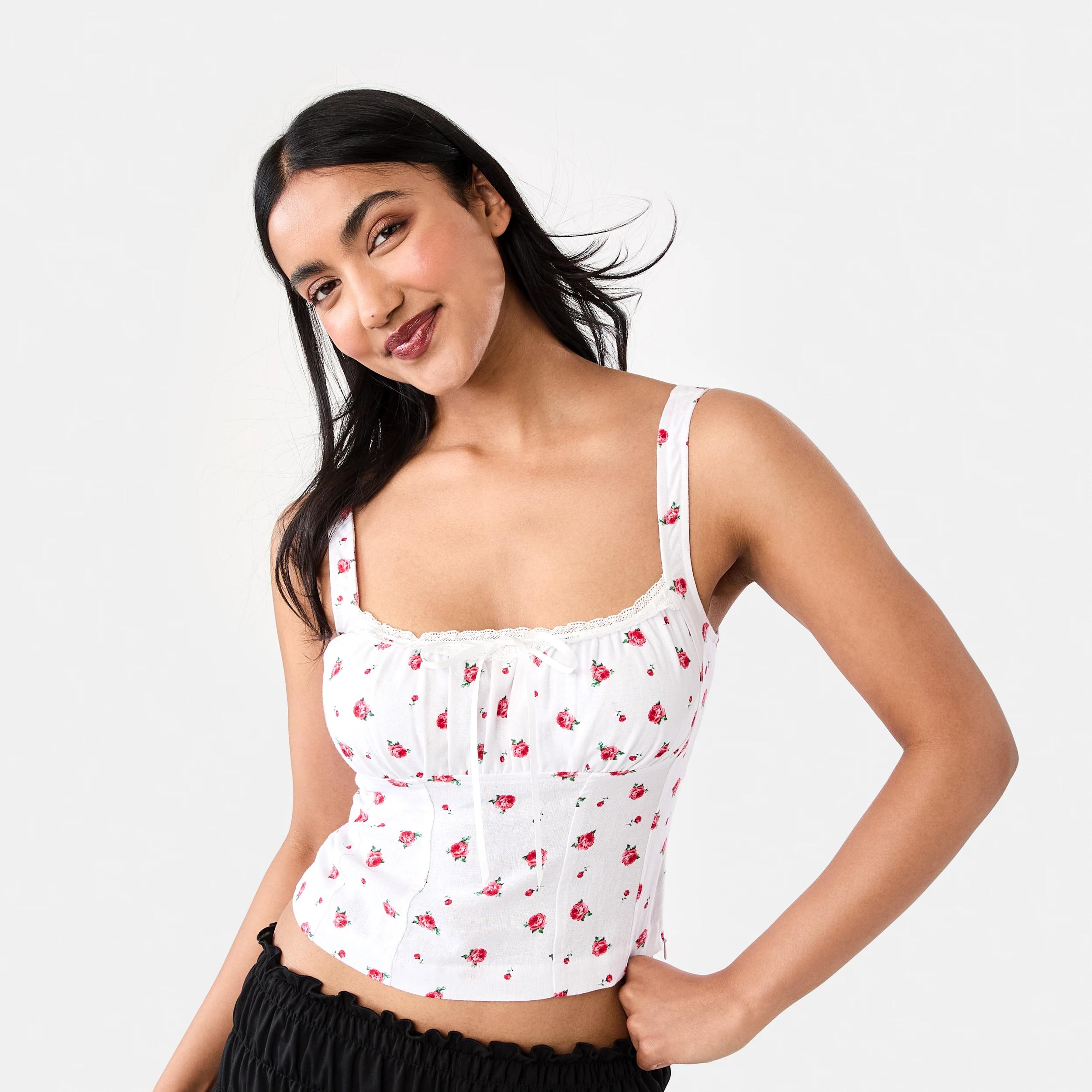 1 Linen Blend Sleeveless Corset Top Rosebud, 1 of 8