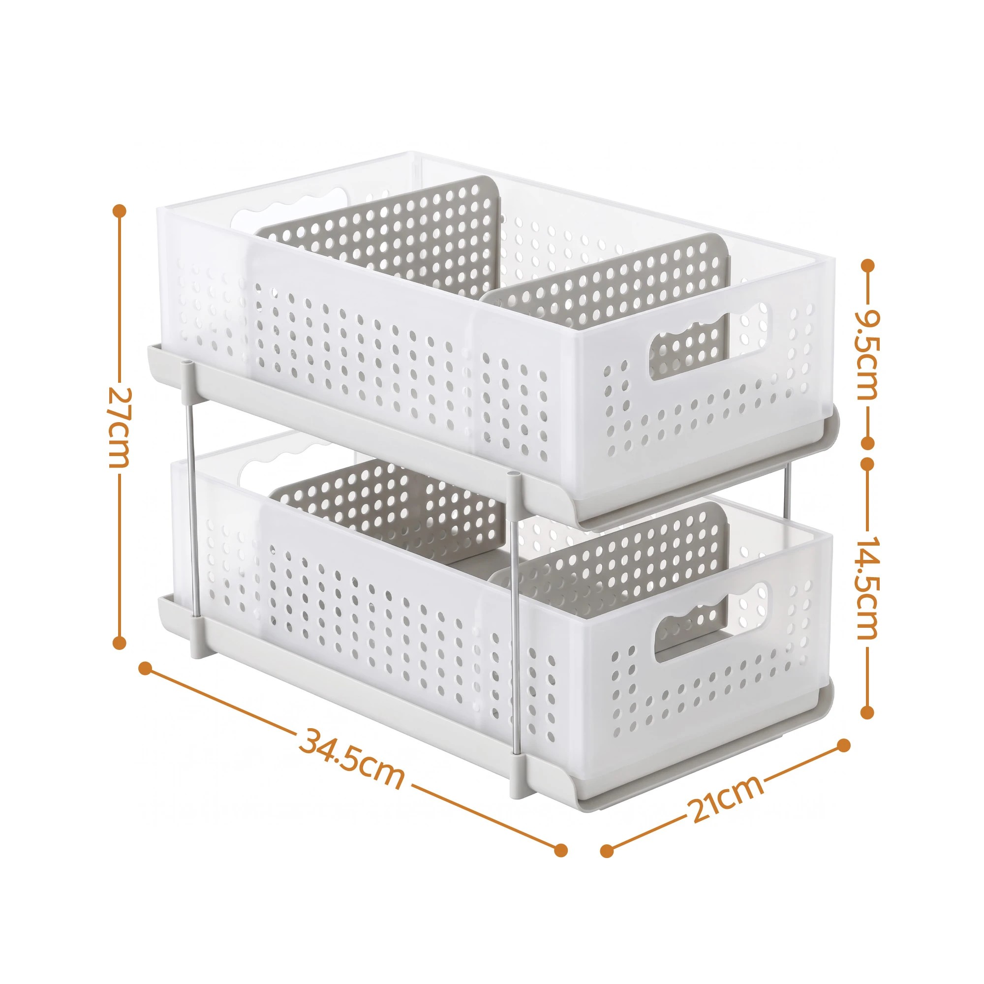 2 Artiss Under Sink Organizer 2 Tier Pull Out Drawer with Removable Baskets & Divider - White, 2 of 7