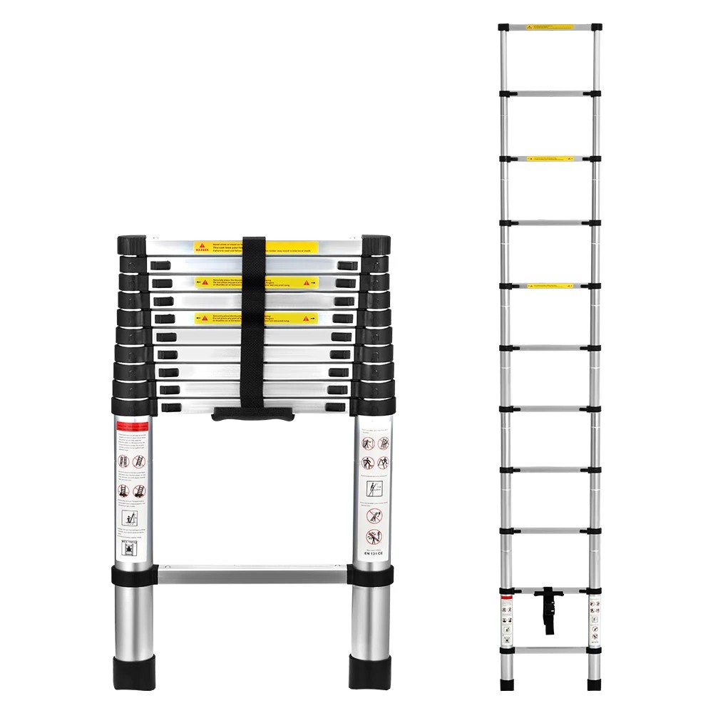 1 ZUNI 3.2M Telescopic Aluminium Ladder 150kg Load Height Locking Extension Step - Multi, 1 of 3