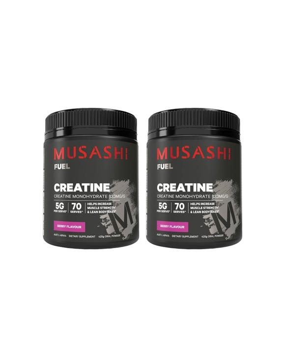 Musashi 2 Pack Fuel Creatine Powder Berry Flavour 420g Micronised Muscle Strength - Black