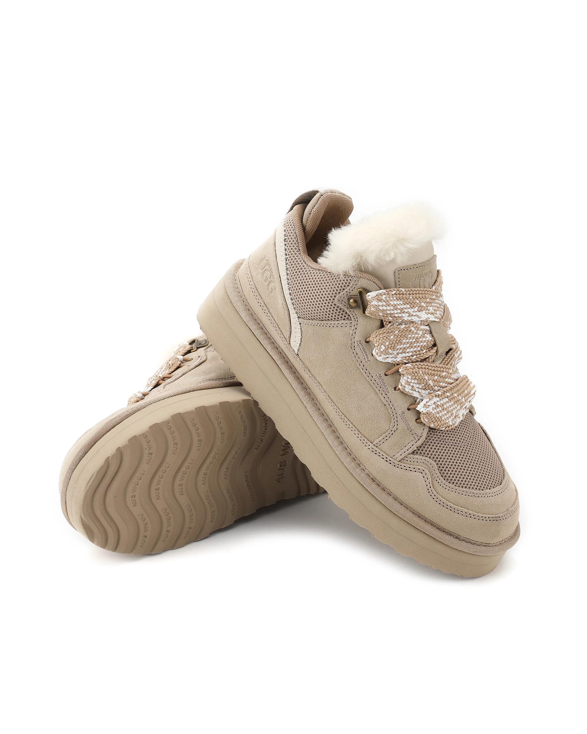 2 AUS WOOLI Urban Chic Sheepskin Wool Lace-Up UGG Sneakers SAND, 2 of 6