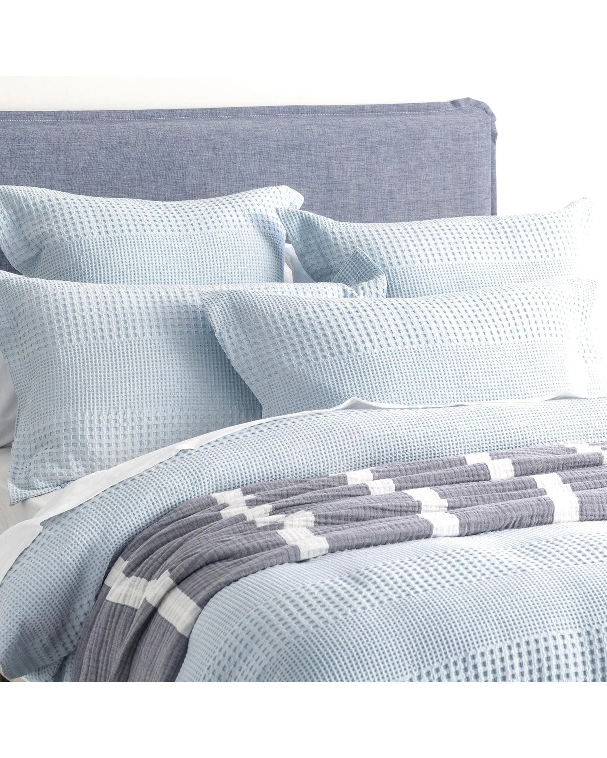 2 Renee Taylor Elegance Waffle Cotton Jacquard Quilt Cover Set - Queen, Sky (100% Cotton, 2 Pillowcases) - Blue, 2 of 3