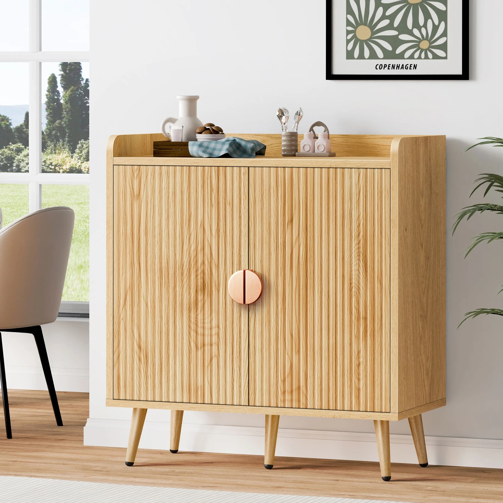 2 Alfordson Buffet Sideboard Cupboard Storage Cabinet Hallway Kitchen - Oak, 2 of 10