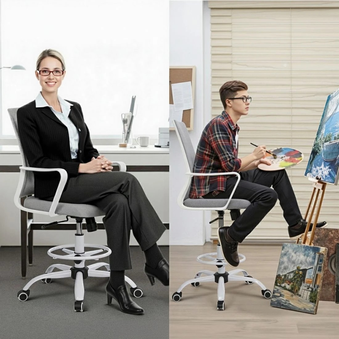 4 Artiss Mesh Office Chair Drafting Chair Ergonomic Studios Work Armchair - Grey, 4 of 6