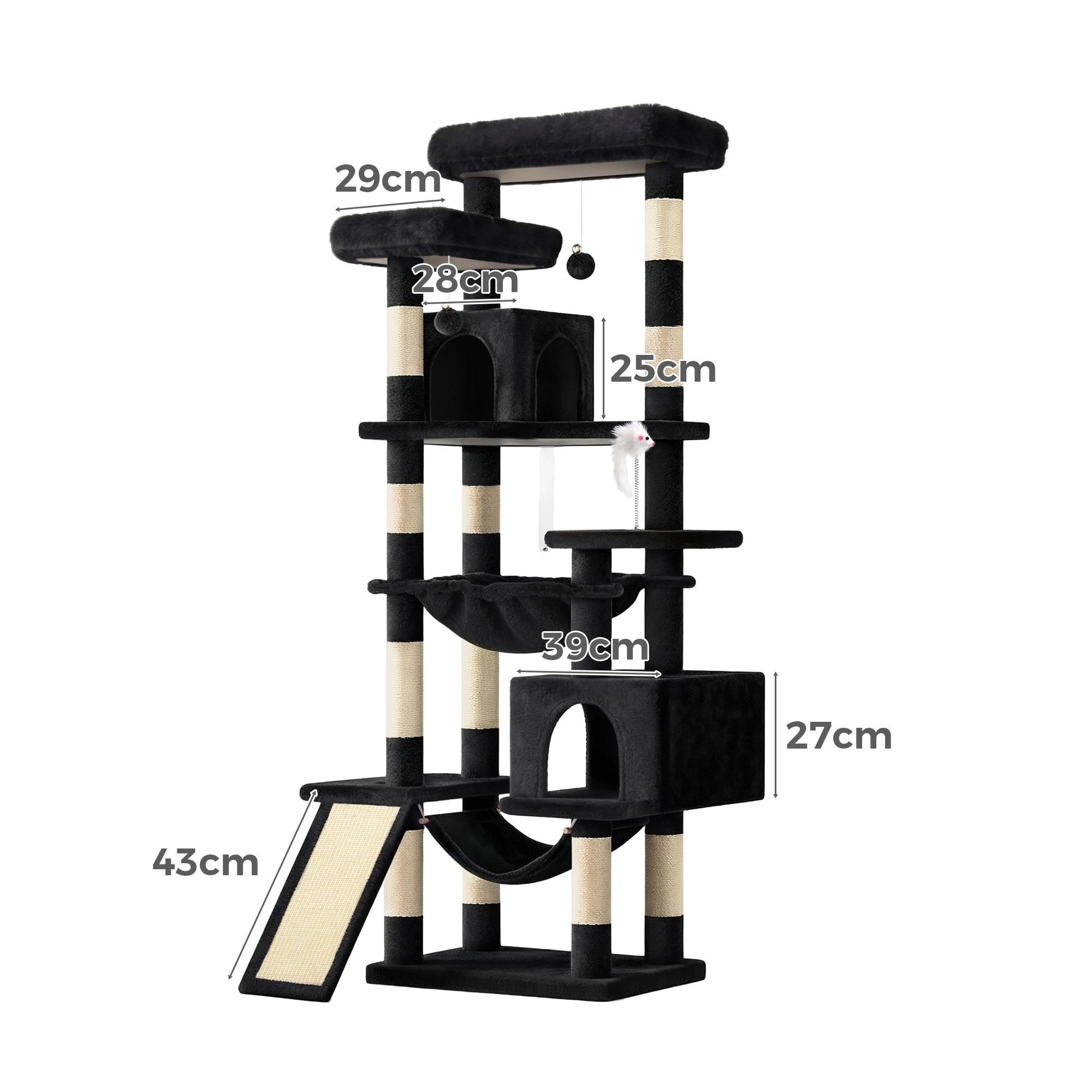 4 Beastie Cat Tree Scratching Post Tower 180cm Scratcher Condo - Black, 4 of 4