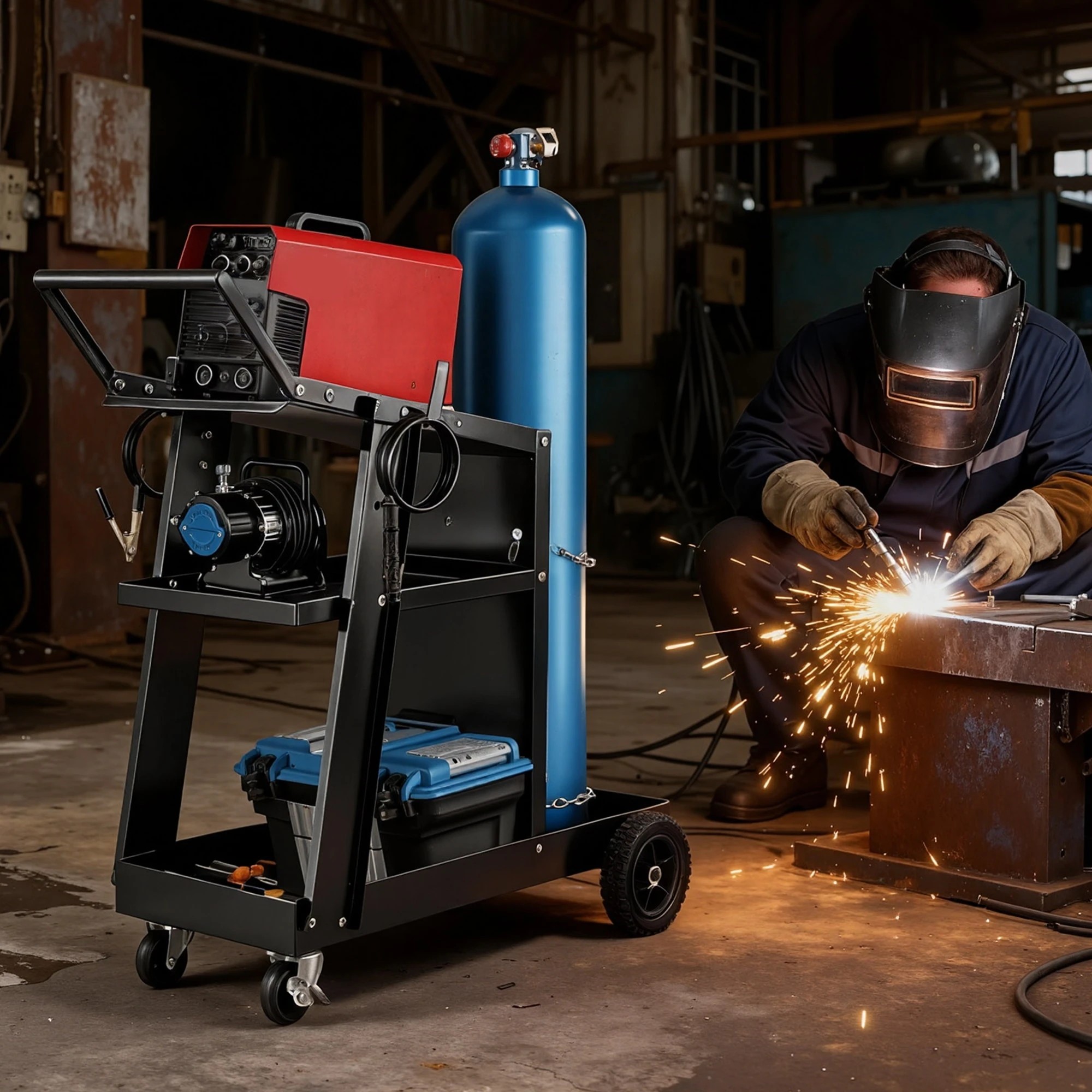 4 Giantz Welding Trolley Cart Welder MIG TIG ARC MMA Welder Plasma Cutter Storage - Black, 4 of 4