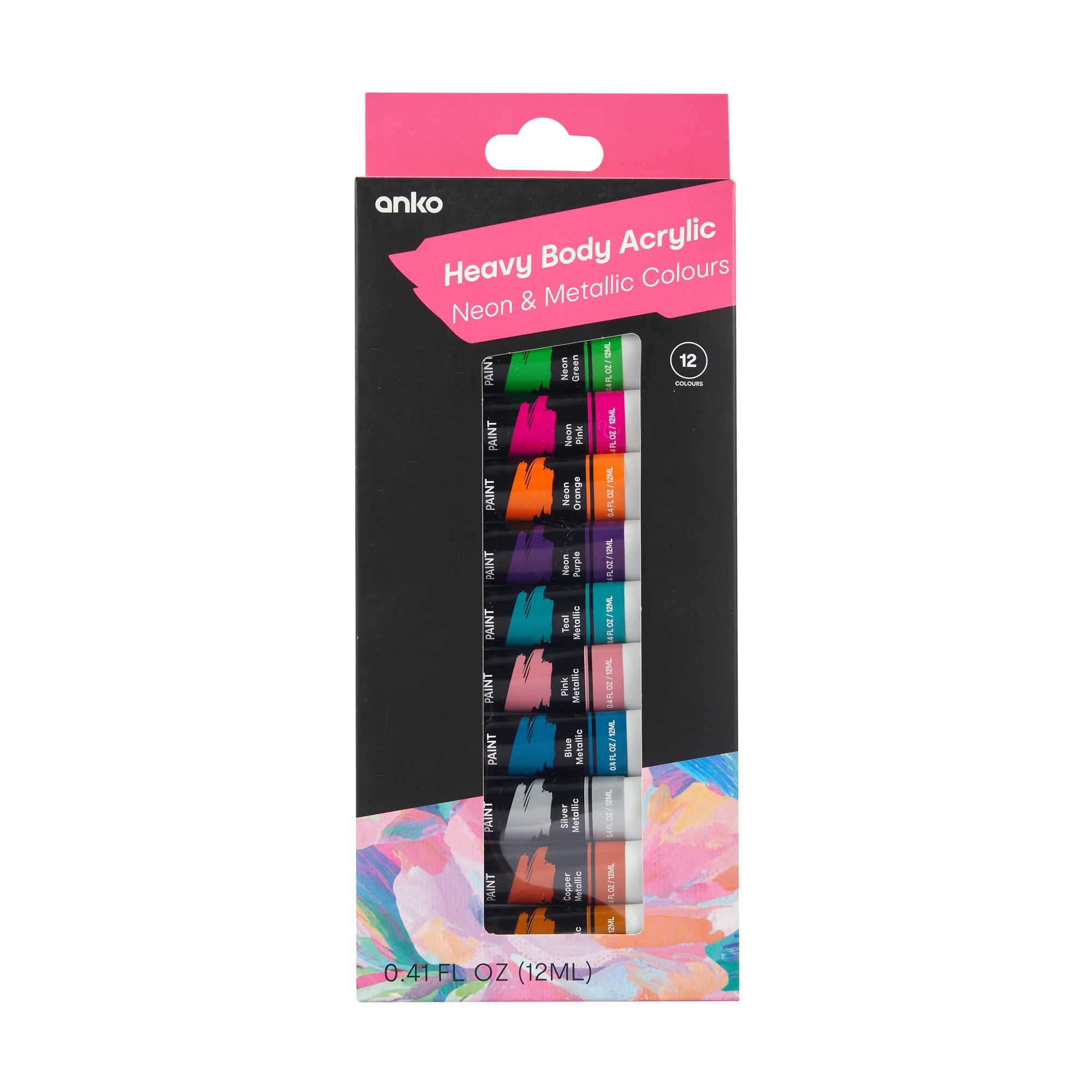 1 12 Pack Heavy Body Acrylic Colours - Neon and Metallic, 1 of 3