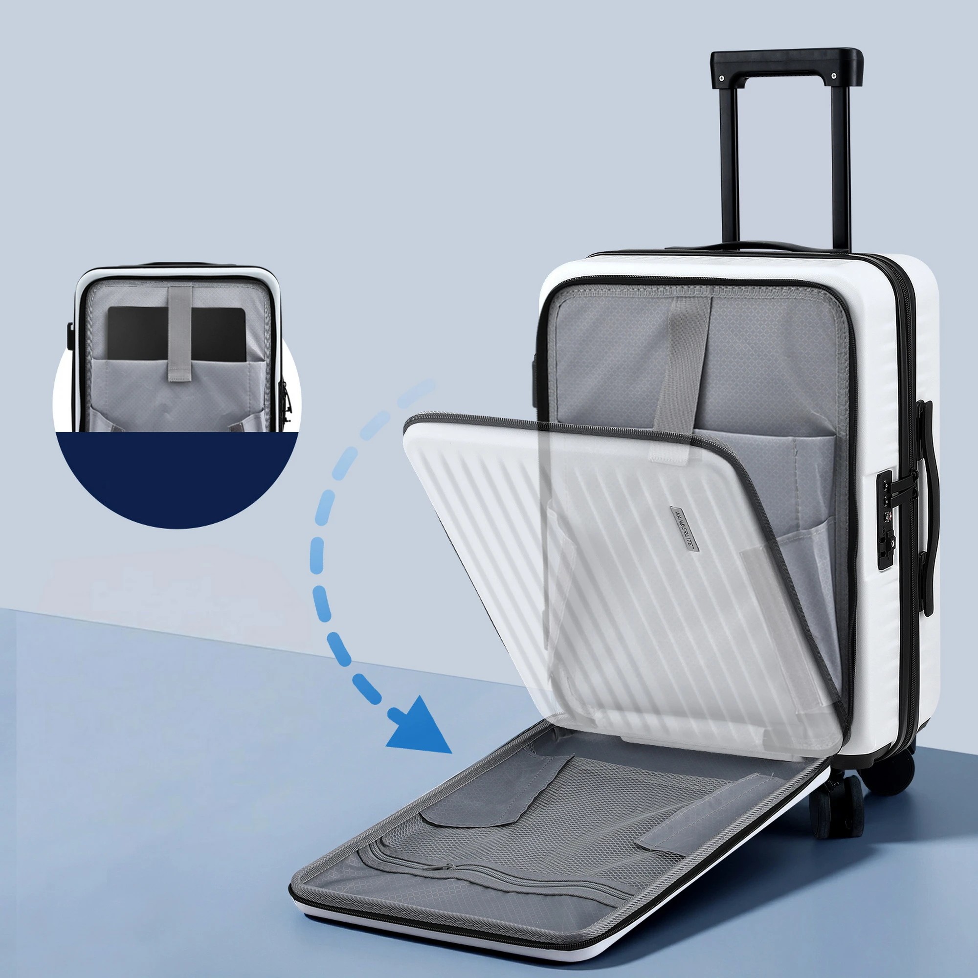 3 Wanderlite 20" Luggage Suitcase Front Pocket Travel Carry On Dual TSA - White, 3 of 6