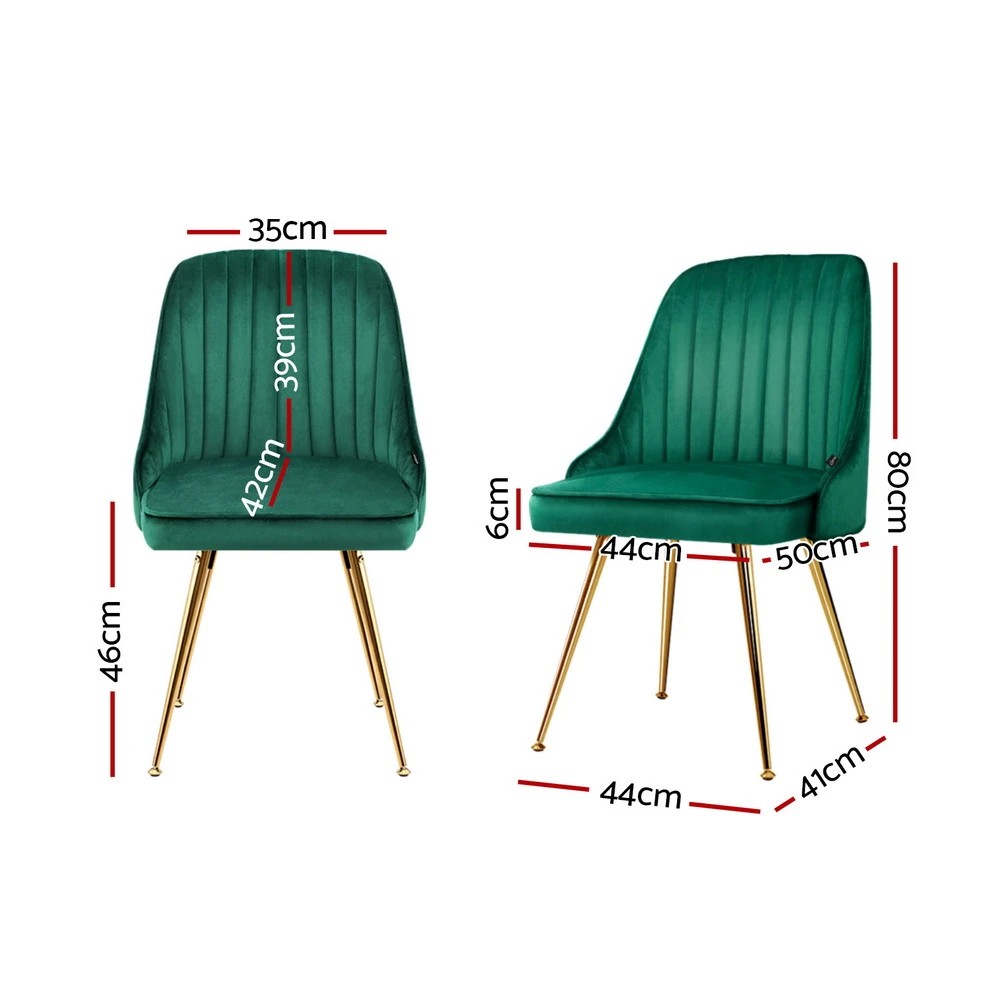 2 Artiss Dining Chairs Set of 4 Velvet Channel Tufted Green - Green, 2 of 6