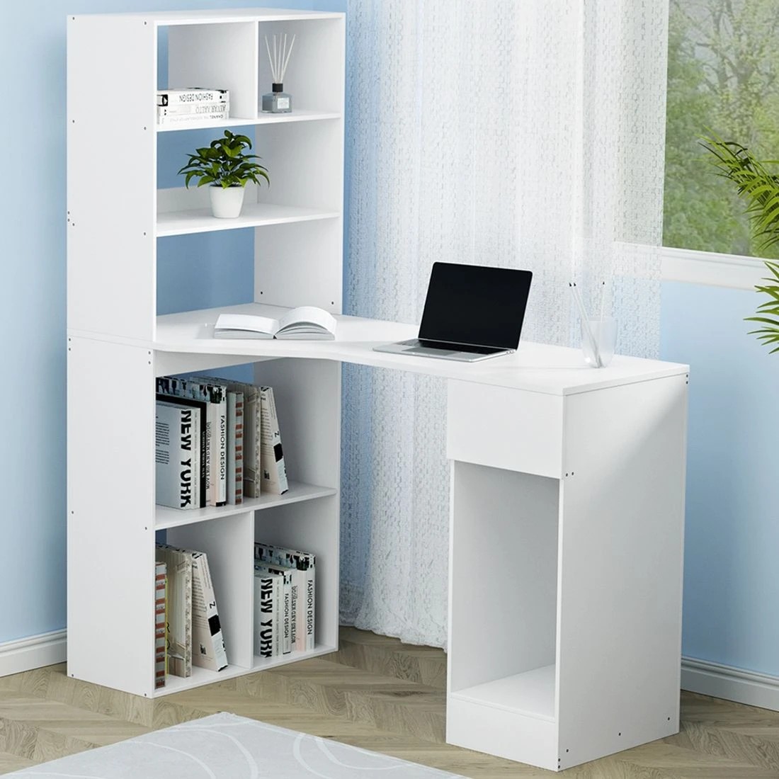3 Artiss 120cm Computer Desk with Bookshelf Drawer Cabinet Storage Workstation Space Saving Home Office Organizer - white, 3 of 7