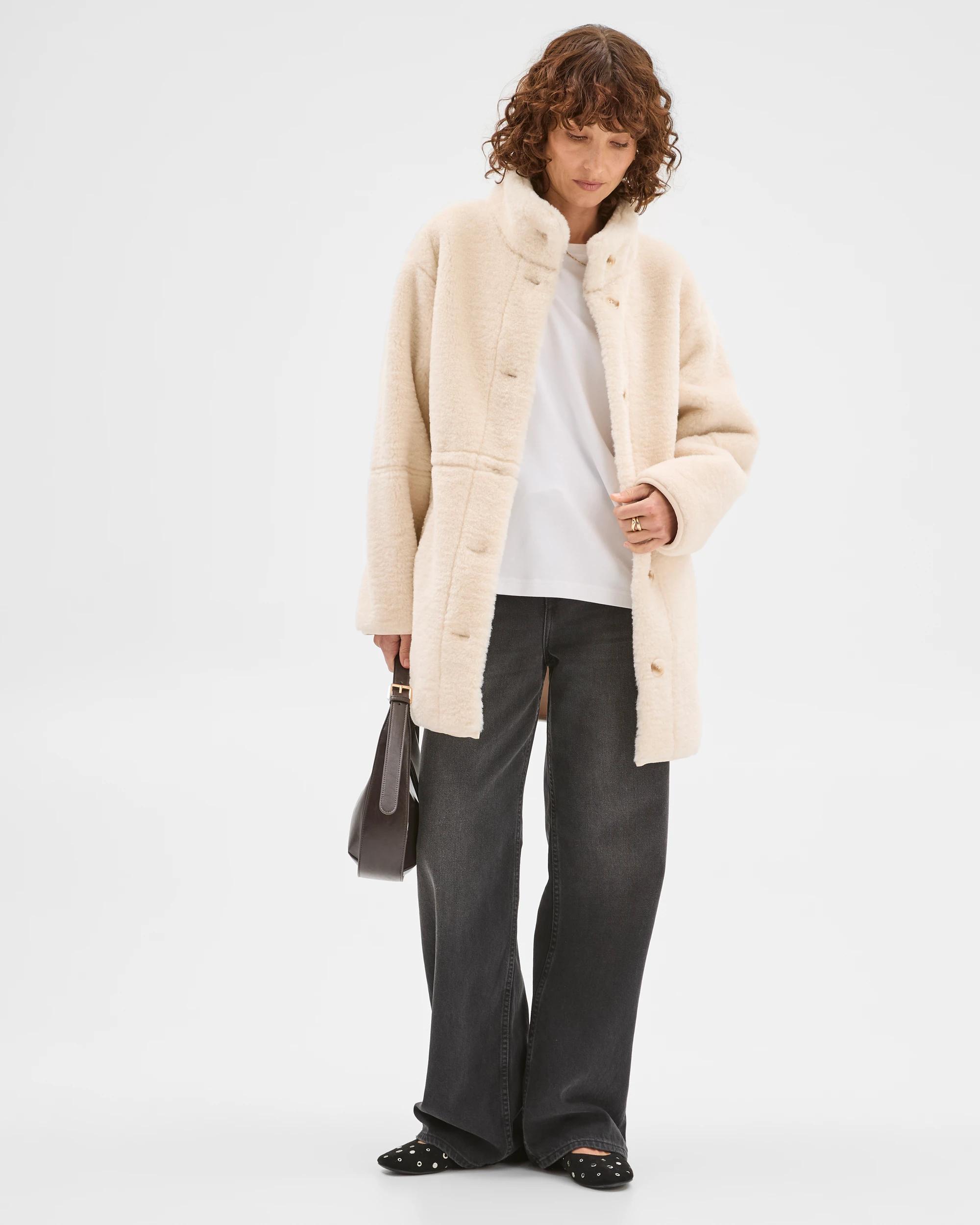2 Target Woman Long Sleeve Shearling Coat CREAM, 2 of 8