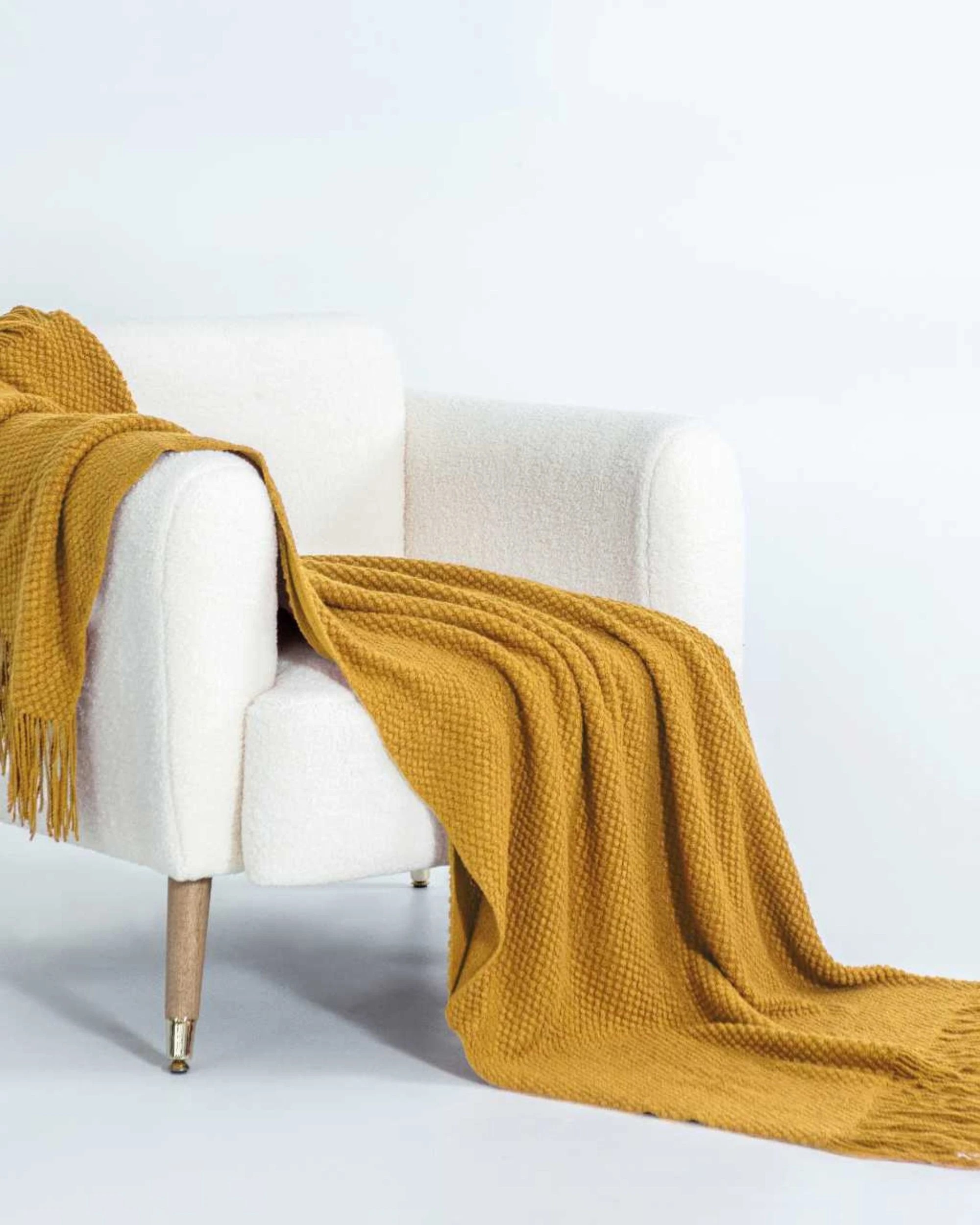 2 Gioia Casa Micro Plush Knitted Throw Blanket Soft Warm Lightweight - Mustard, 2 of 7