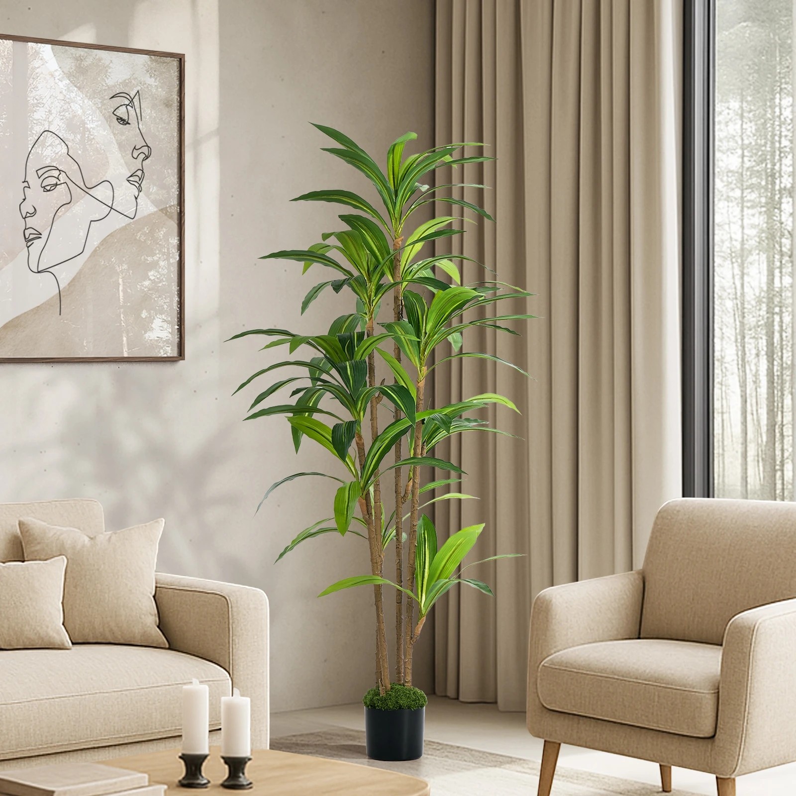 3 Livsip 150cm Artificial Dracaena Tree Realistic Potted Faux Plant Home Decor, 3 of 8