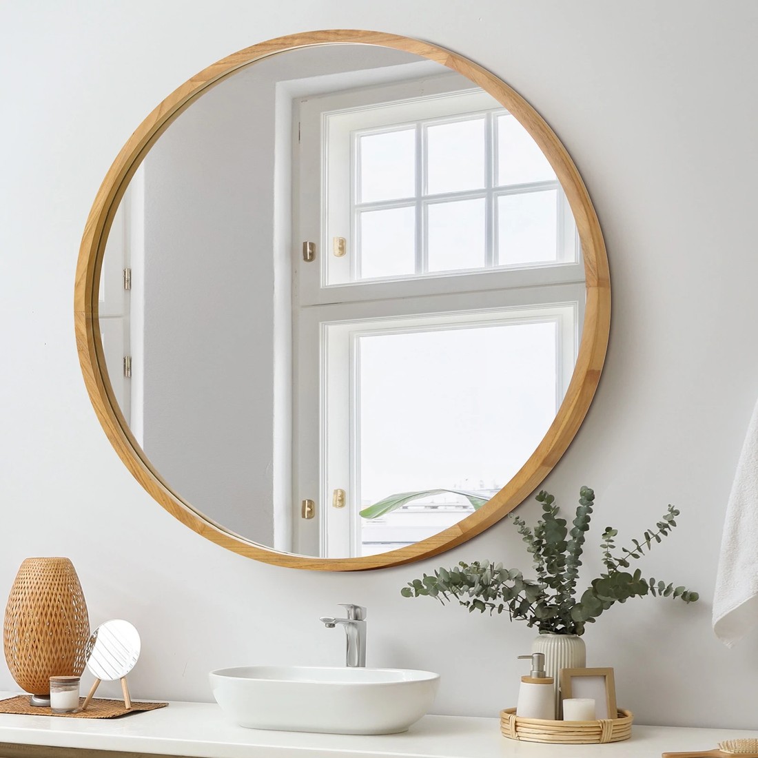 3 Oikiture Wall Mirrors Round Large Makeup Mirror Vanity Home Decor 90cm - Natural, 3 of 9