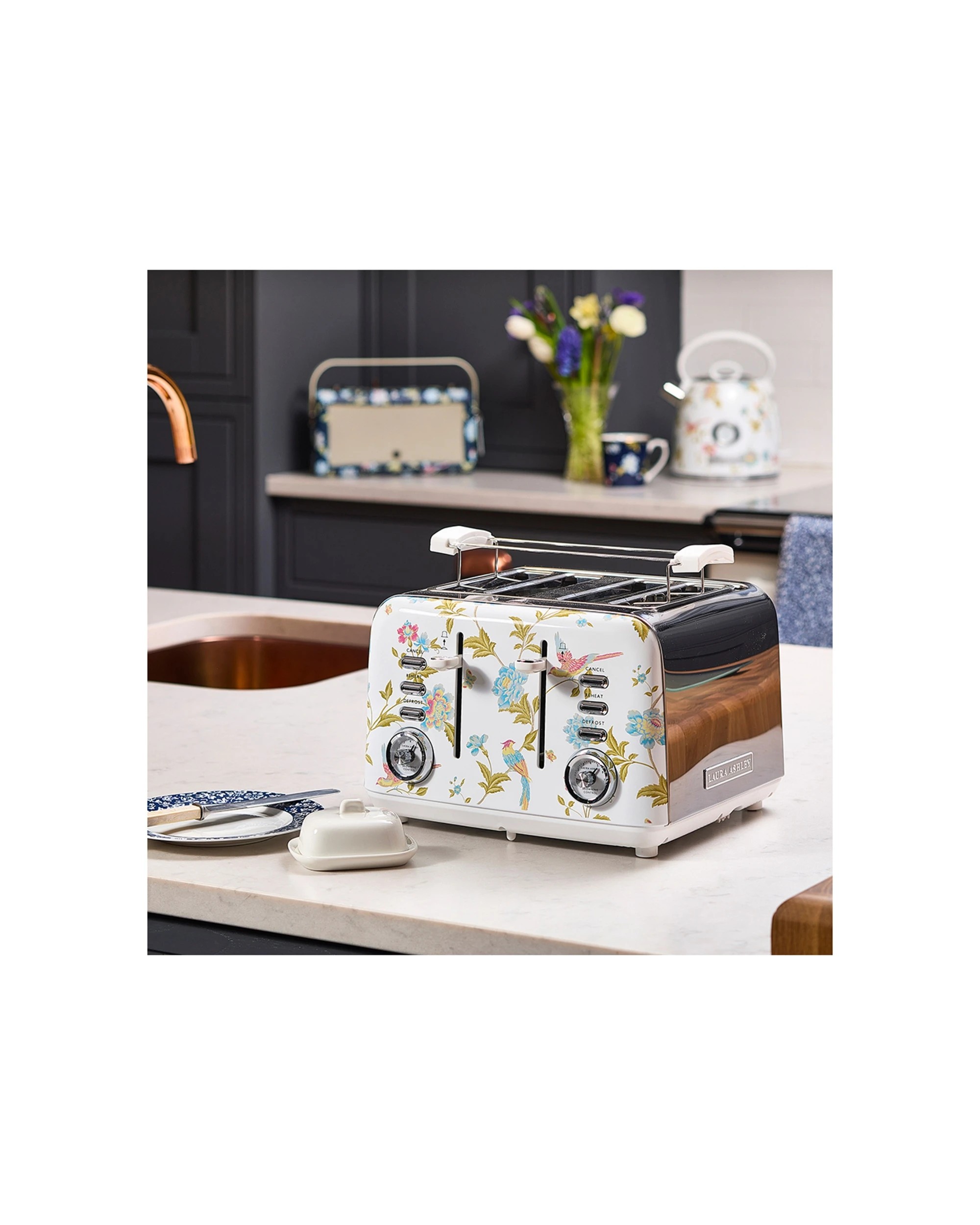 6 Laura Ashley Elveden 29cm Electric 4 Slice Bread Toaster 1850W - White, 6 of 7