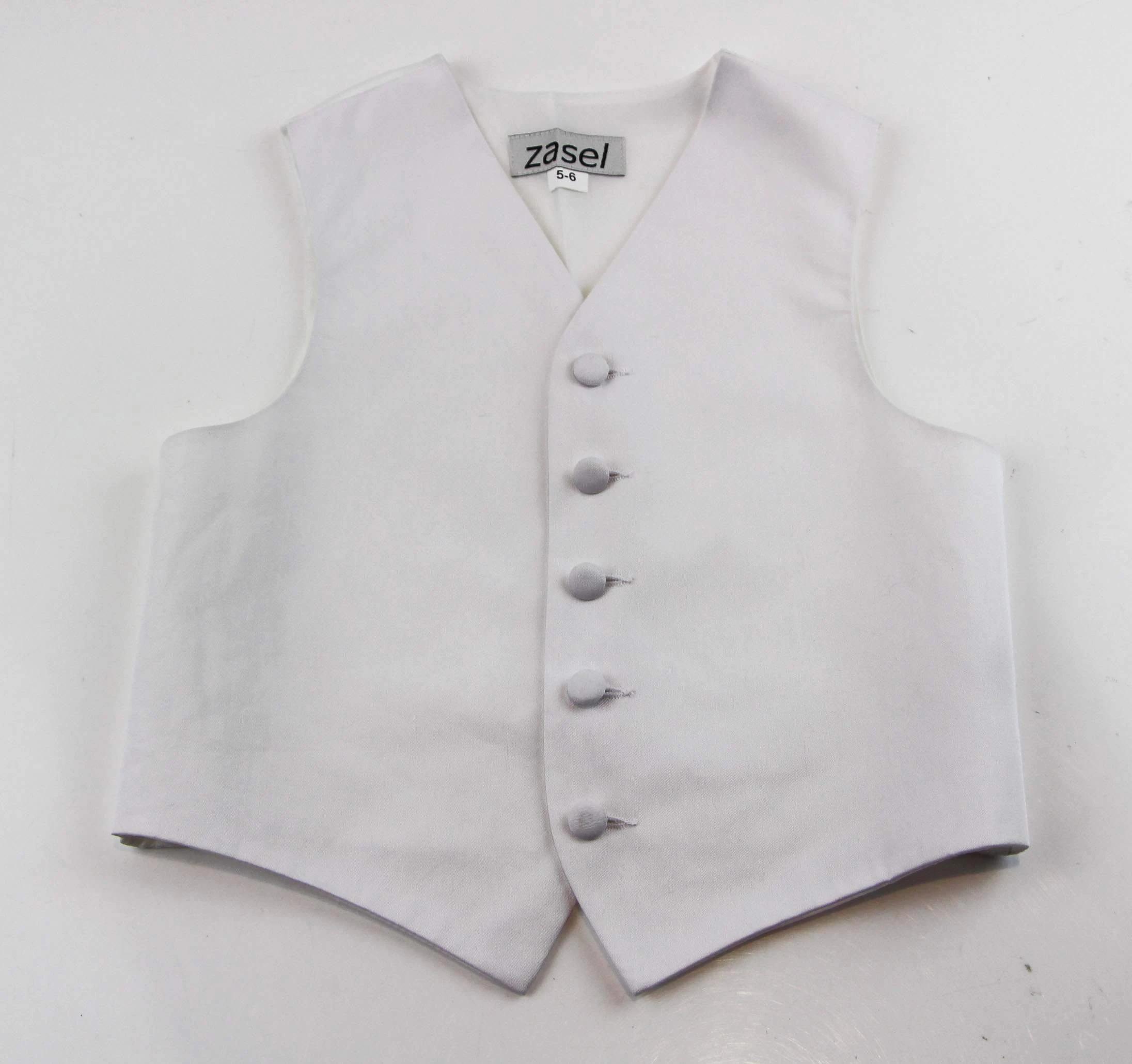 6 Zasel Boys Junior Cotton Vest Adjustable Waistcoast & Matching Bow Tie Set WHITE, 6 of 8