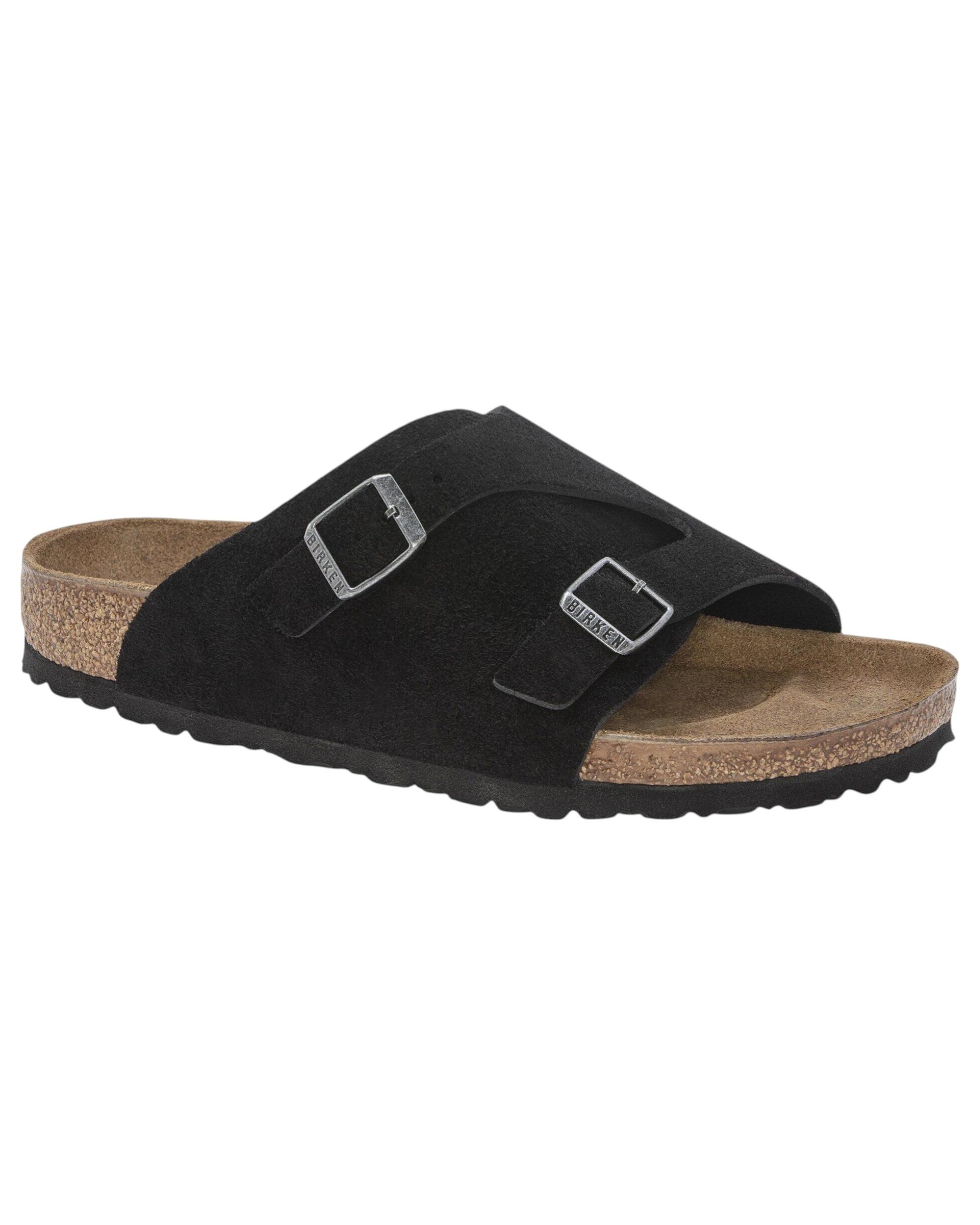 1 Birkenstock Unisex Zurich Suede Leather Regular Slip On Sandals BLACK, 1 of 6