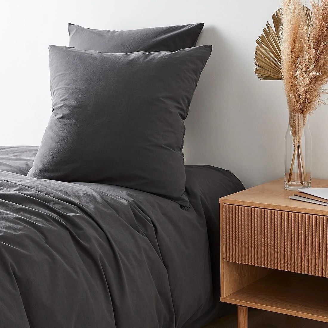 1 Arlo Stonewash European Pillowcase - Queen Bed - Grey, 1 of 3