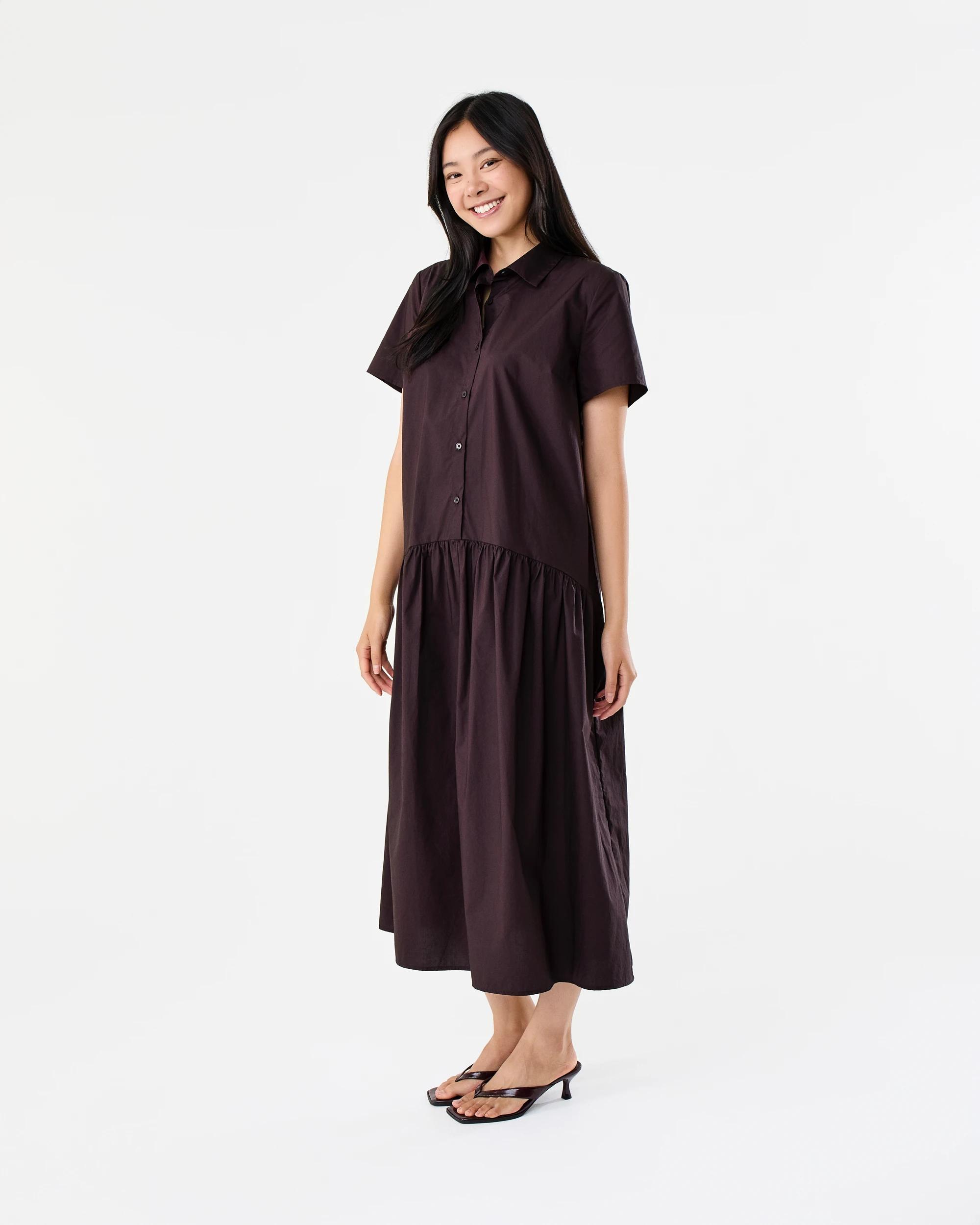 2 Short Sleeve Drop Waist Shirt Midi Dress Fudge, 2 of 7