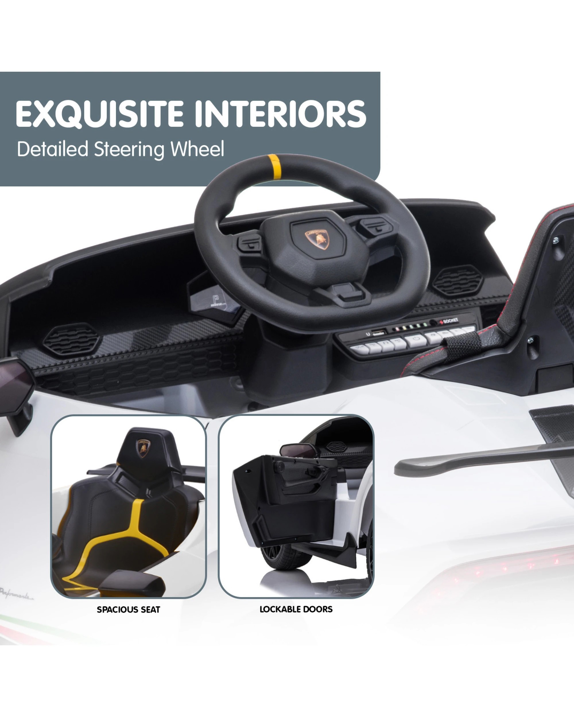 4 Kahuna Lamborghini Performante Kids Electric Ride On Car - White, 4 of 9