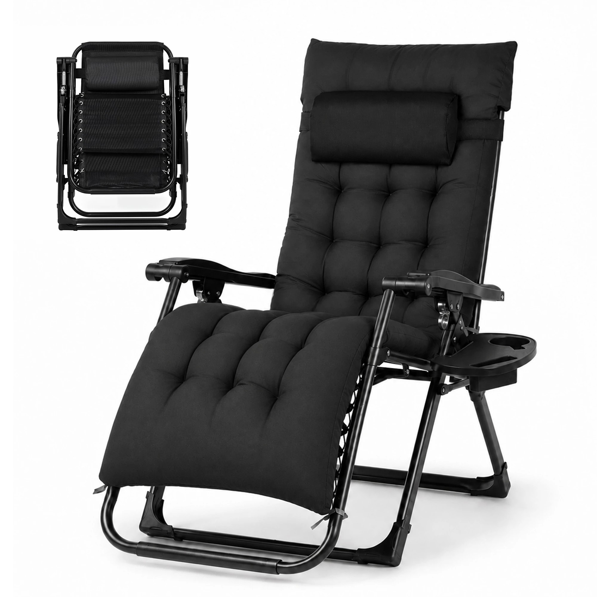 1 Levede Zero Gravity Chair Lounge Lockable Outdoor Recline Cushion Tray Black, 1 of 8