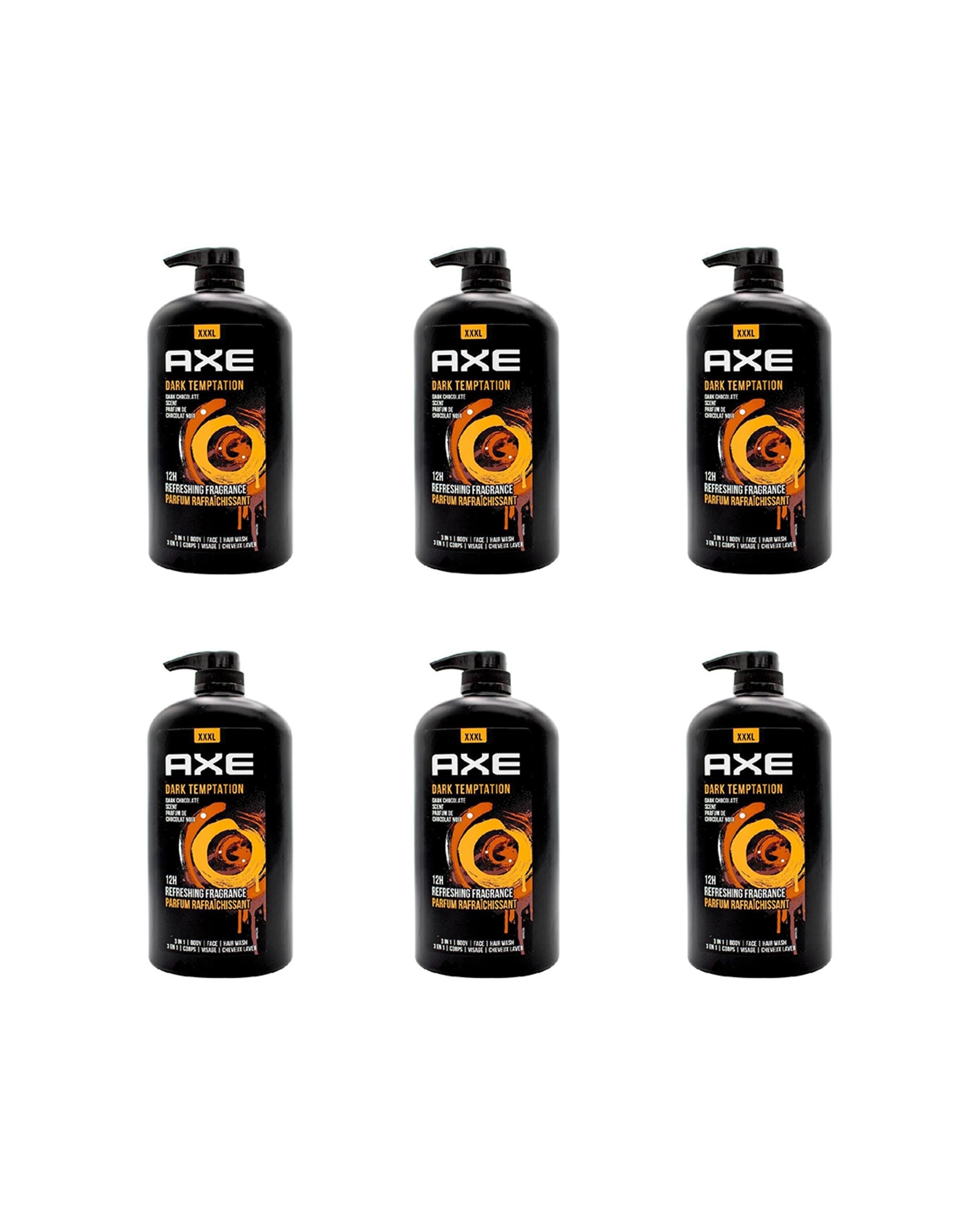 1 Axe Dark Temptation 6PK 3-in-1 Body Face Hair Wash 1L Dark Chocolate Scent - Black, 1 of 4