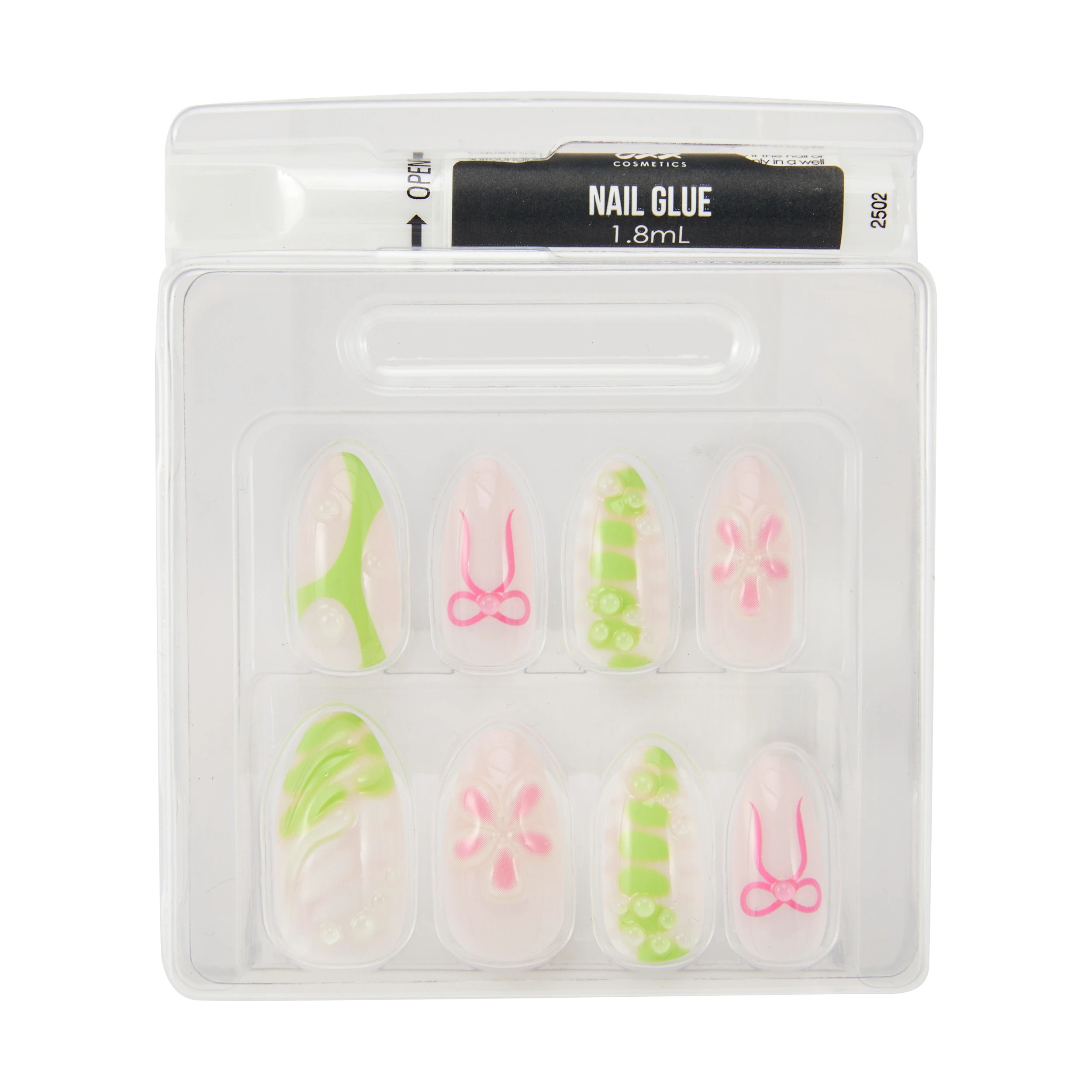 3 OXX Cosmetics 24 Pack Artificial Nails with Adhesive - Stiletto Shape, 3D Lime, 3 of 4