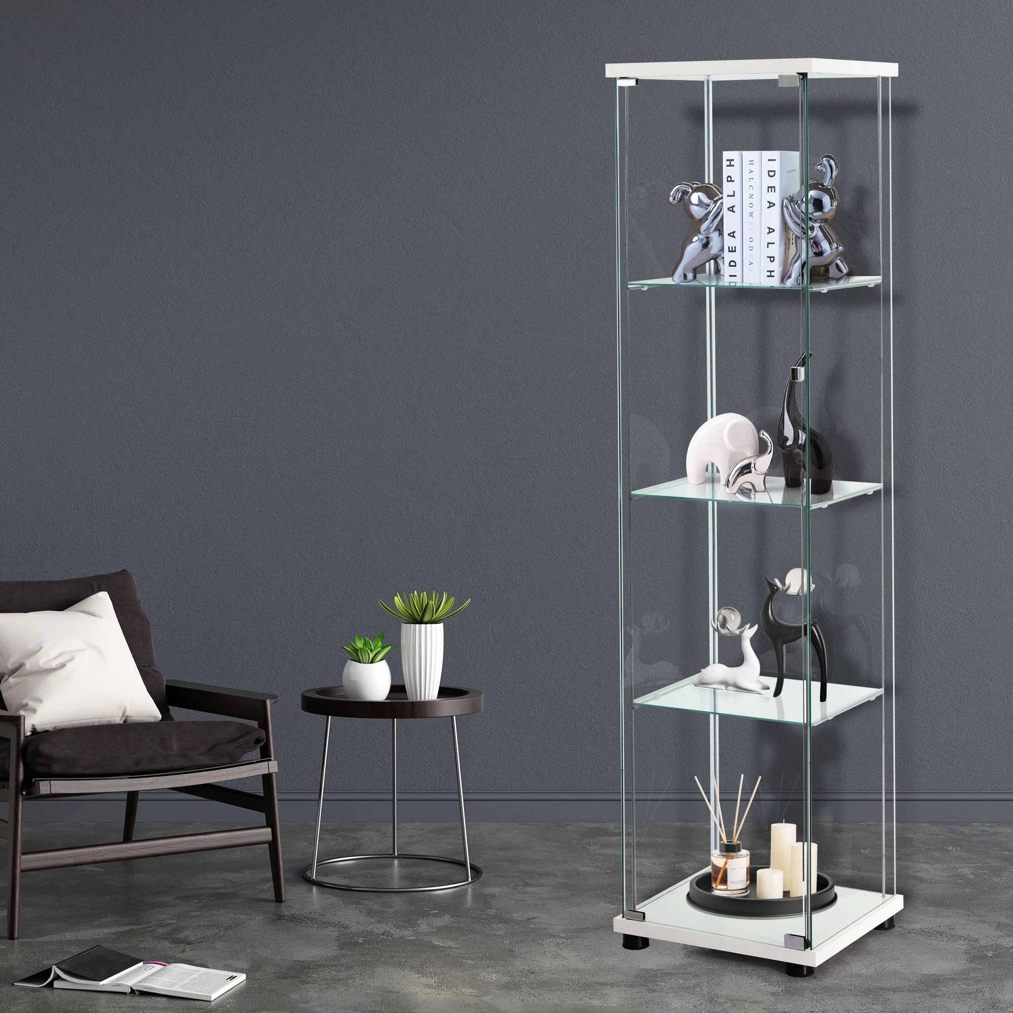 7 Stacked Display Cabinet 4-Tier Glass Door - White, 7 of 8