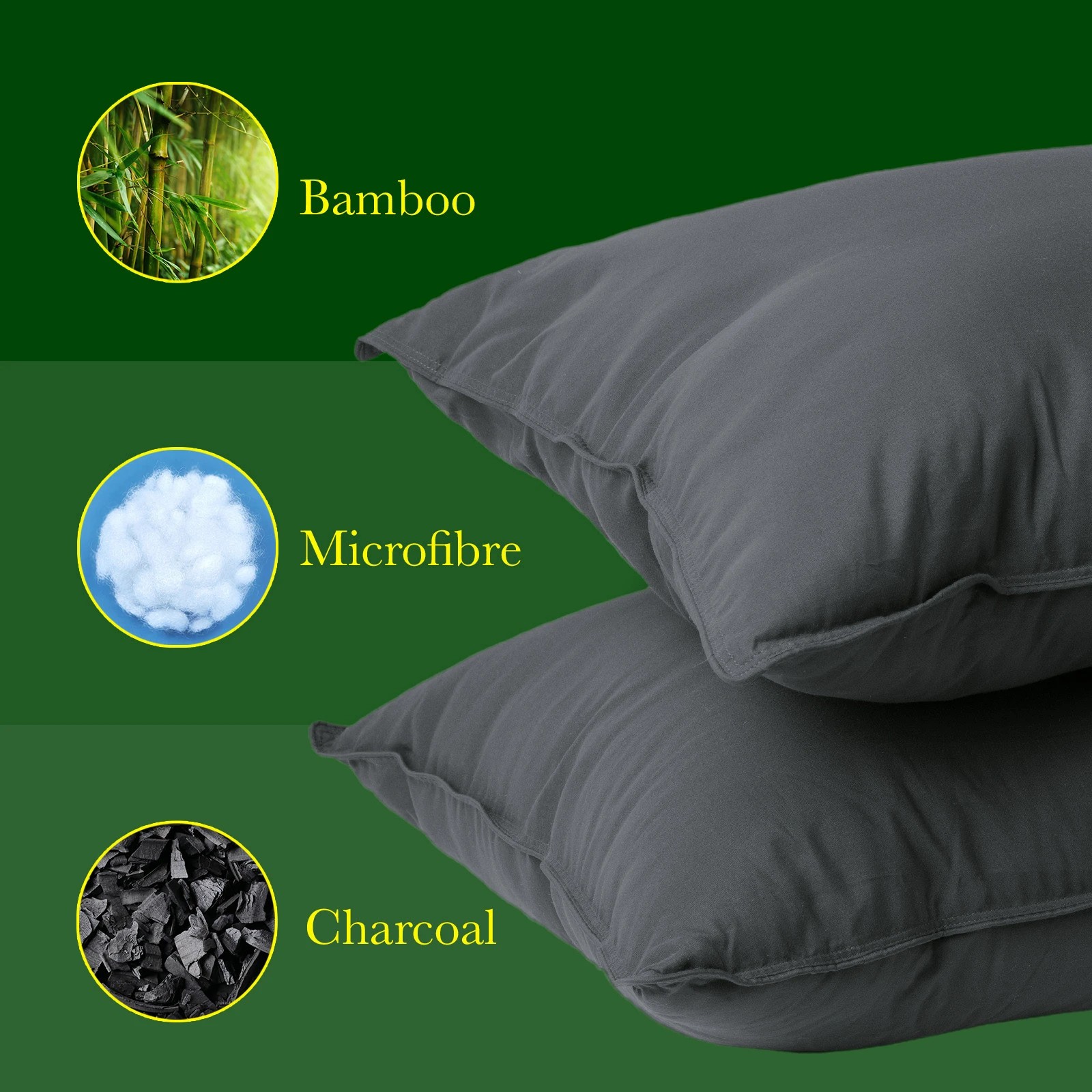 3 Royal Comfort Bamboo Pillow Hotel Quality Luxury Twin Pack Bedding Set - Charcoal, 3 of 7