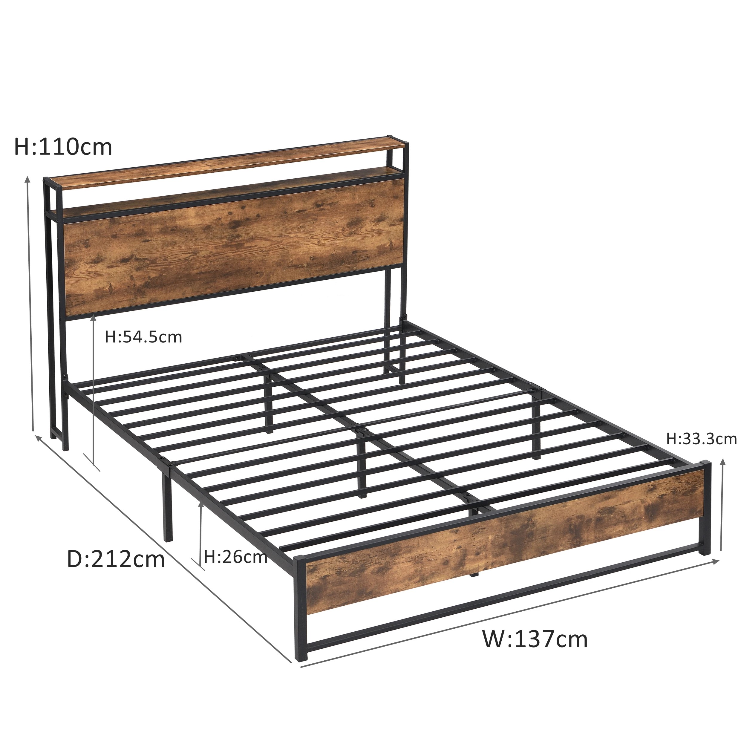 10 IHOMDEC BED01 Double  Metal & Wood Bed Frame Rustic Dark Brown - Brown, 10 of 10