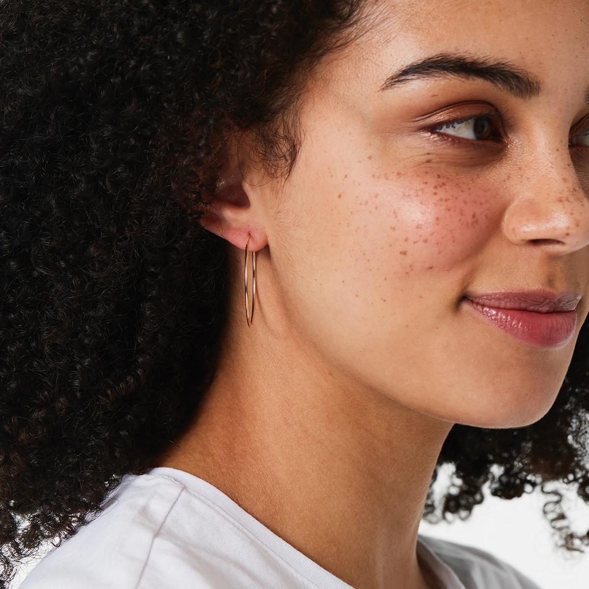 3 Gold Plated Sterling Silver Medium Thin Hoop Earrings Gold, 3 of 4