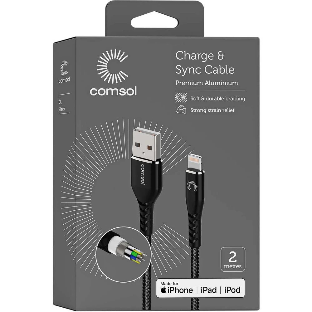 6 Comsol Kevlar Lightning to USB-A MFi Cable 2m Black, 6 of 7