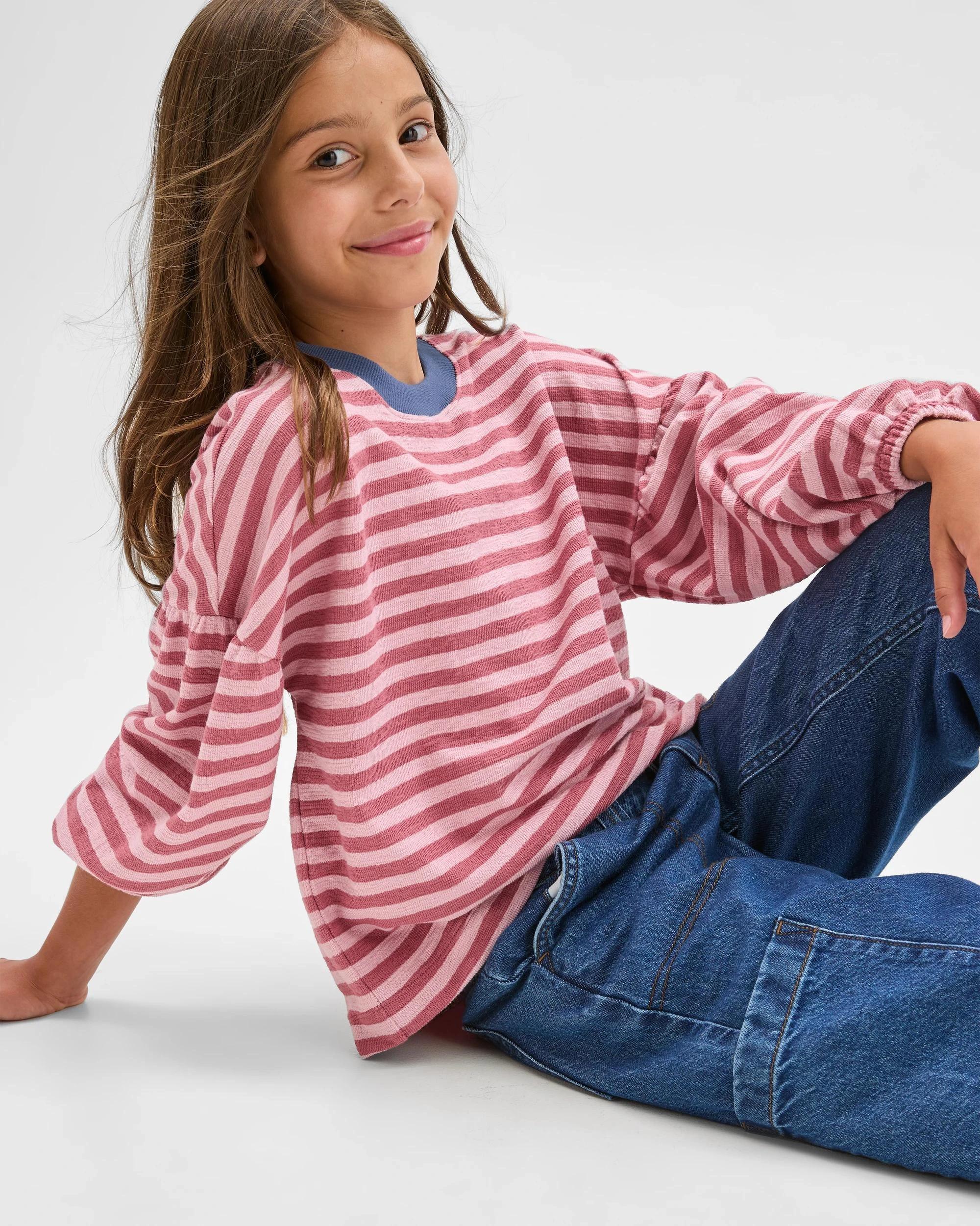 6 Target Kids Australian Cotton Long Balloon Sleeve Striped T-Shirt DUSTY PINK, 6 of 6